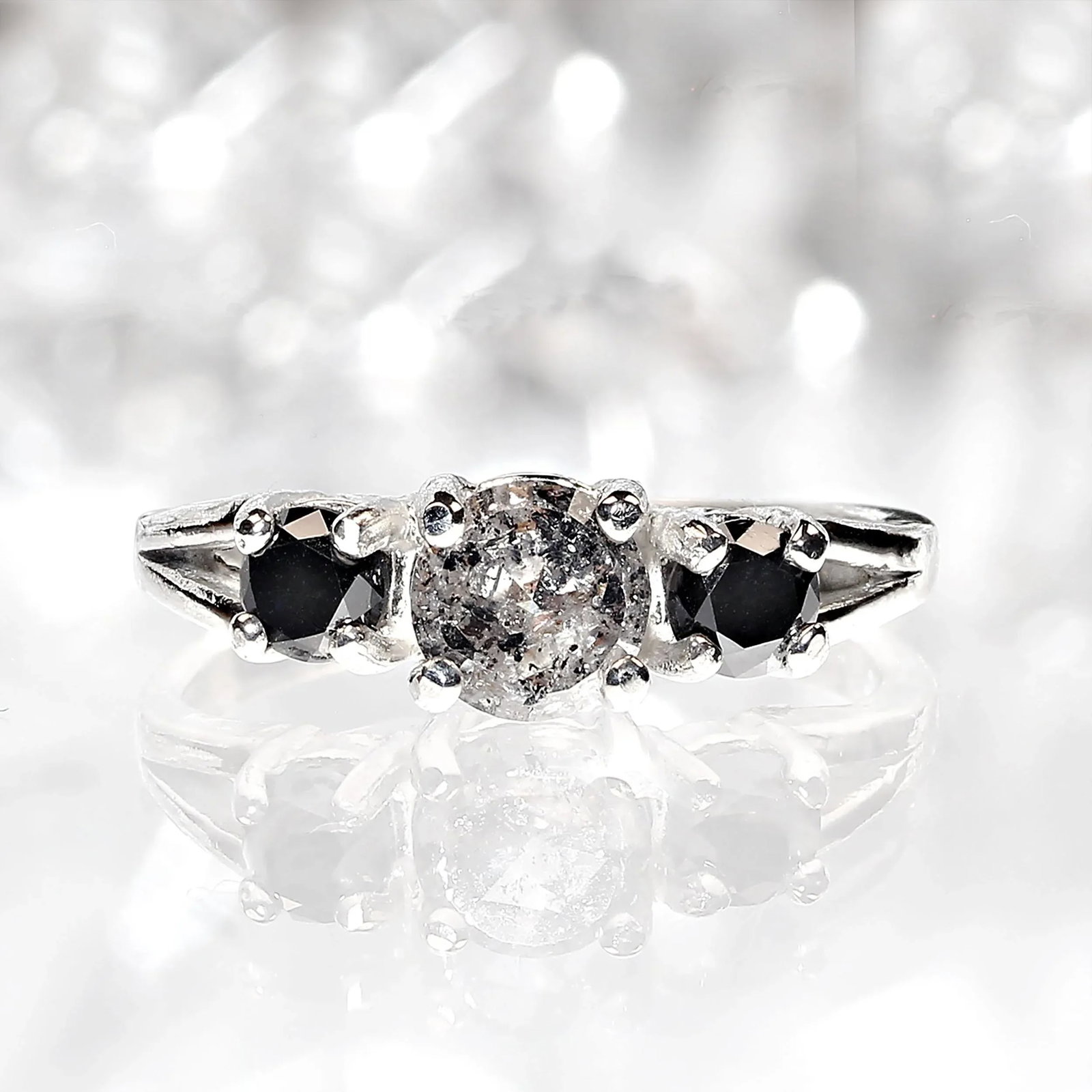 Salt and Pepper Diamond and Black Diamond Ring Size 7 - 5