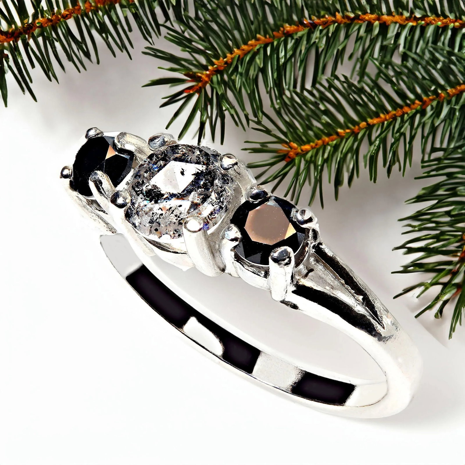 Salt and Pepper Diamond and Black Diamond Ring Size 7 - 6