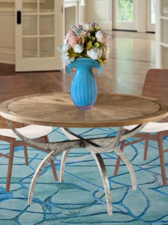 Murano Aqua Art Glass Fluted Crescent Wing Lip Vase - 4