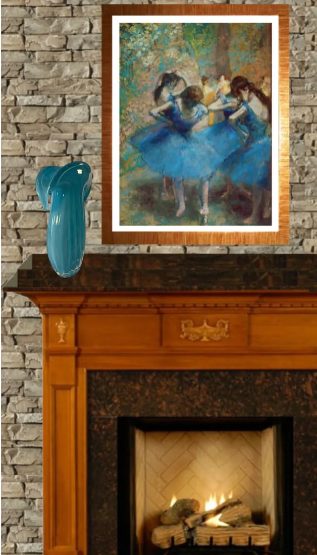 Murano Aqua Art Glass Fluted Crescent Wing Lip Vase - 6