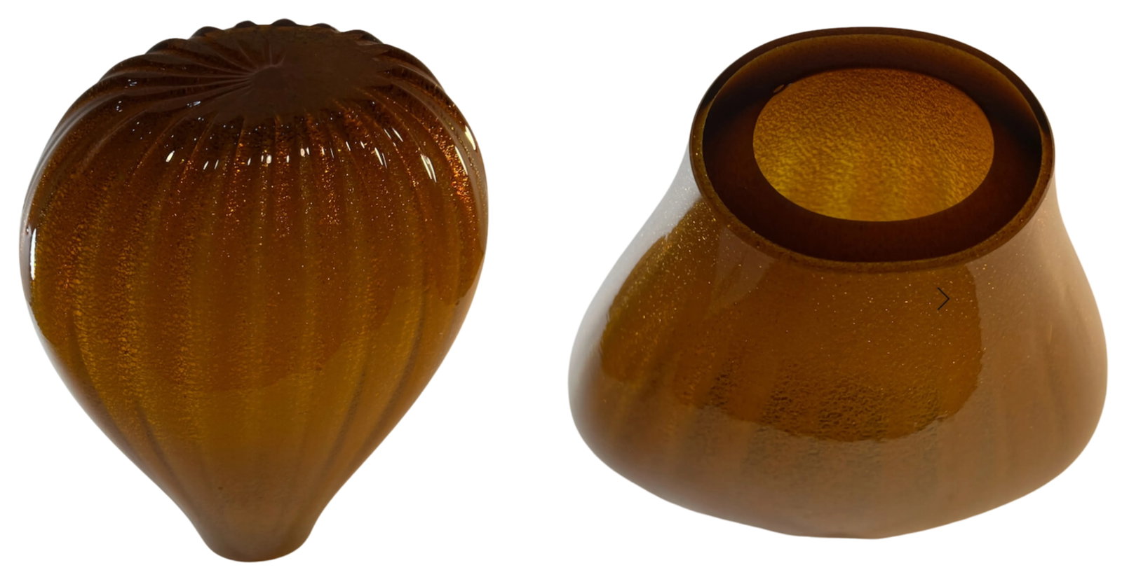 Vintage Murano Aventurine Art Glass Amber Vase - 12