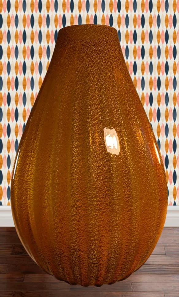 Vintage Murano Aventurine Art Glass Amber Vase - 2