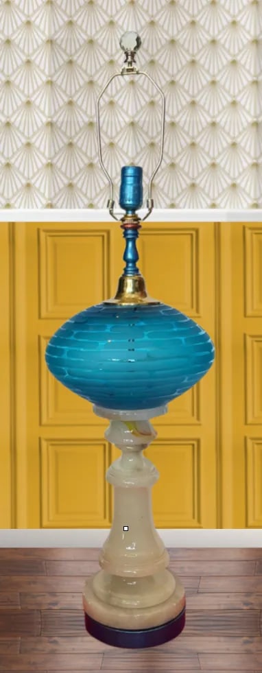 Aqua Art Glass Elliptical Orb Alabaster Column Table Lamp - 2