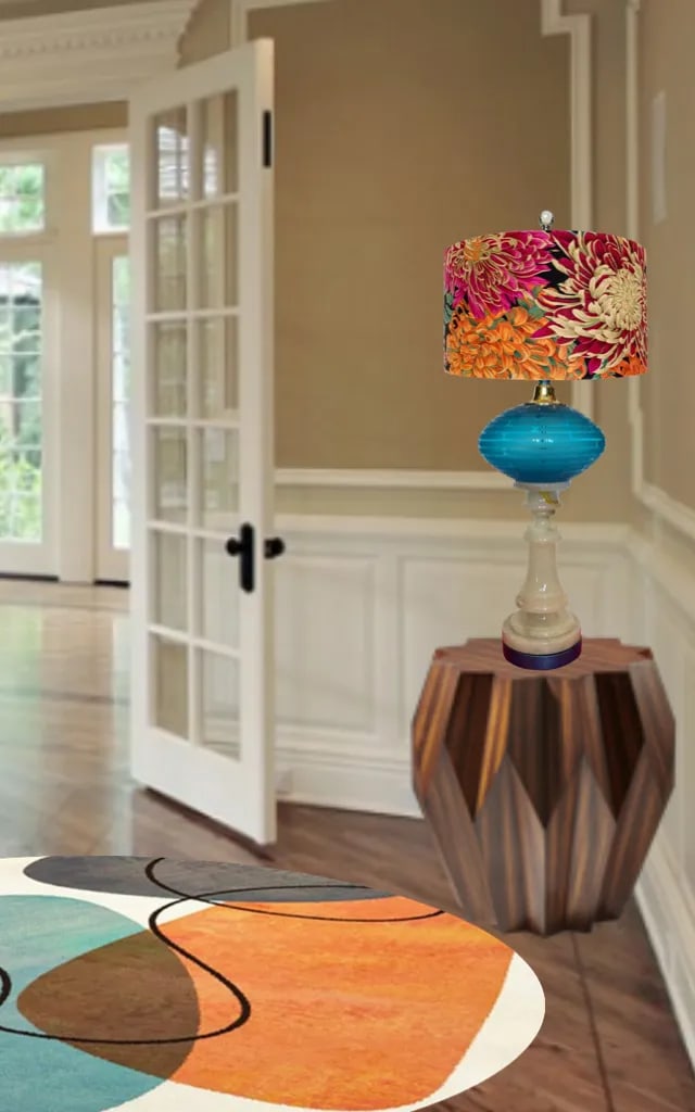 Aqua Art Glass Elliptical Orb Alabaster Column Table Lamp - 8