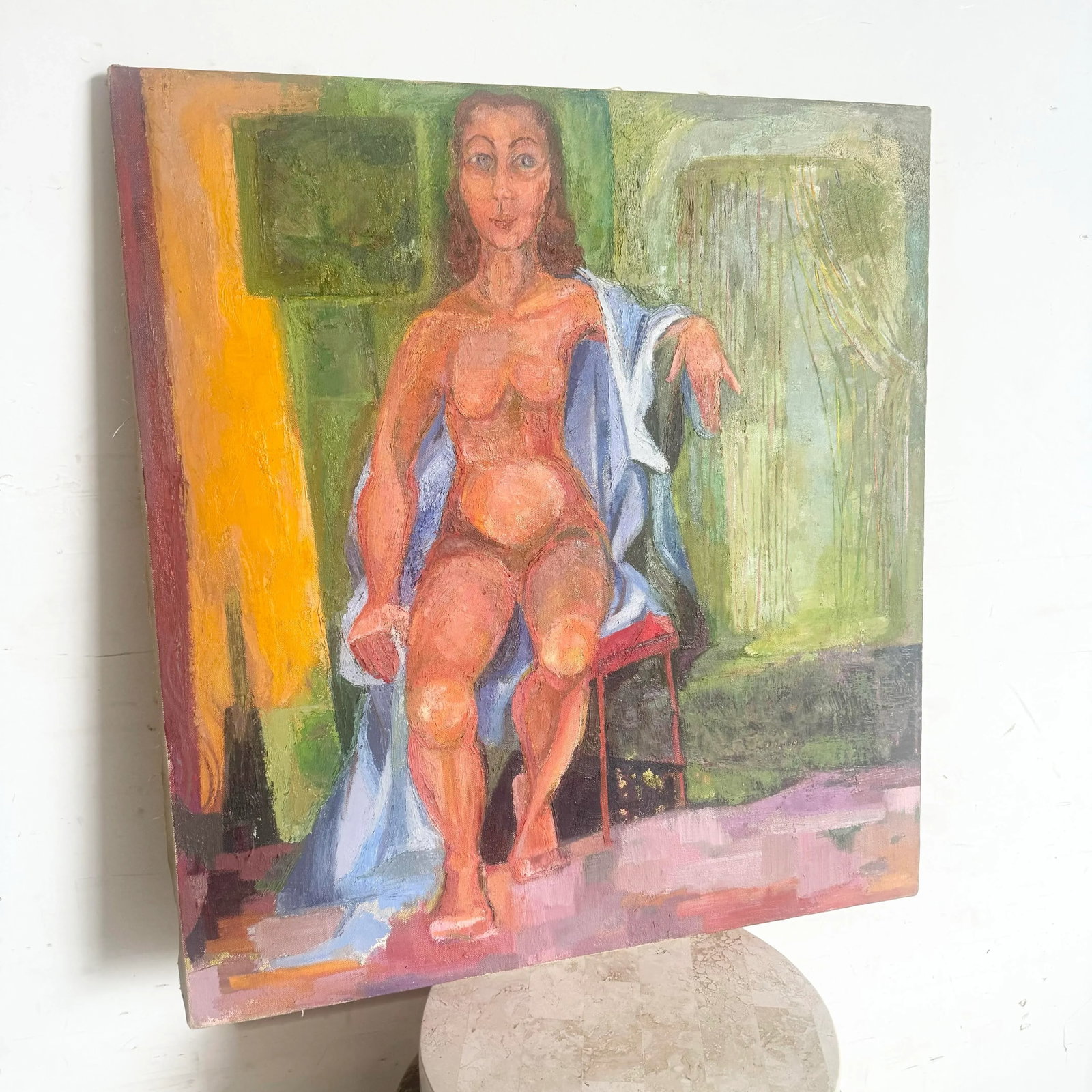 Vintage Original Oil Painting of Nude Woman Sitting - 2