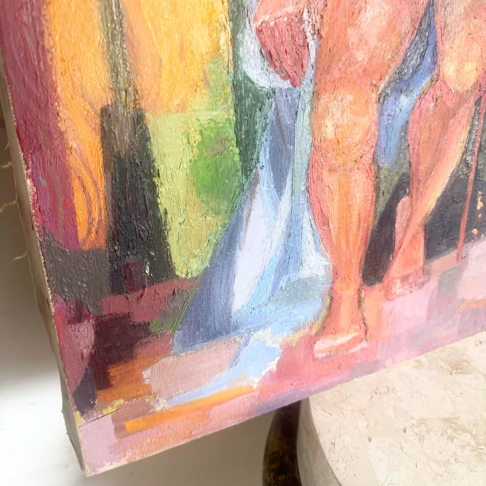 Vintage Original Oil Painting of Nude Woman Sitting - 3