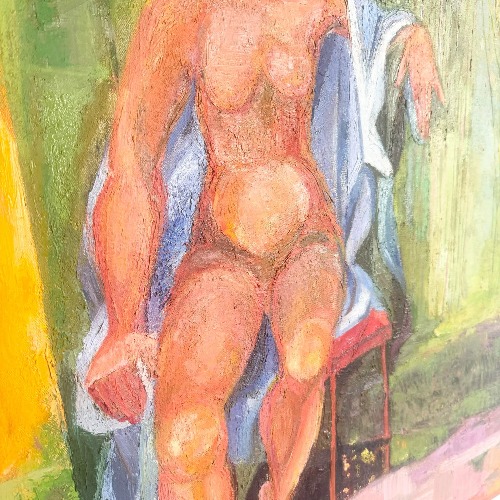 Vintage Original Oil Painting of Nude Woman Sitting - 4