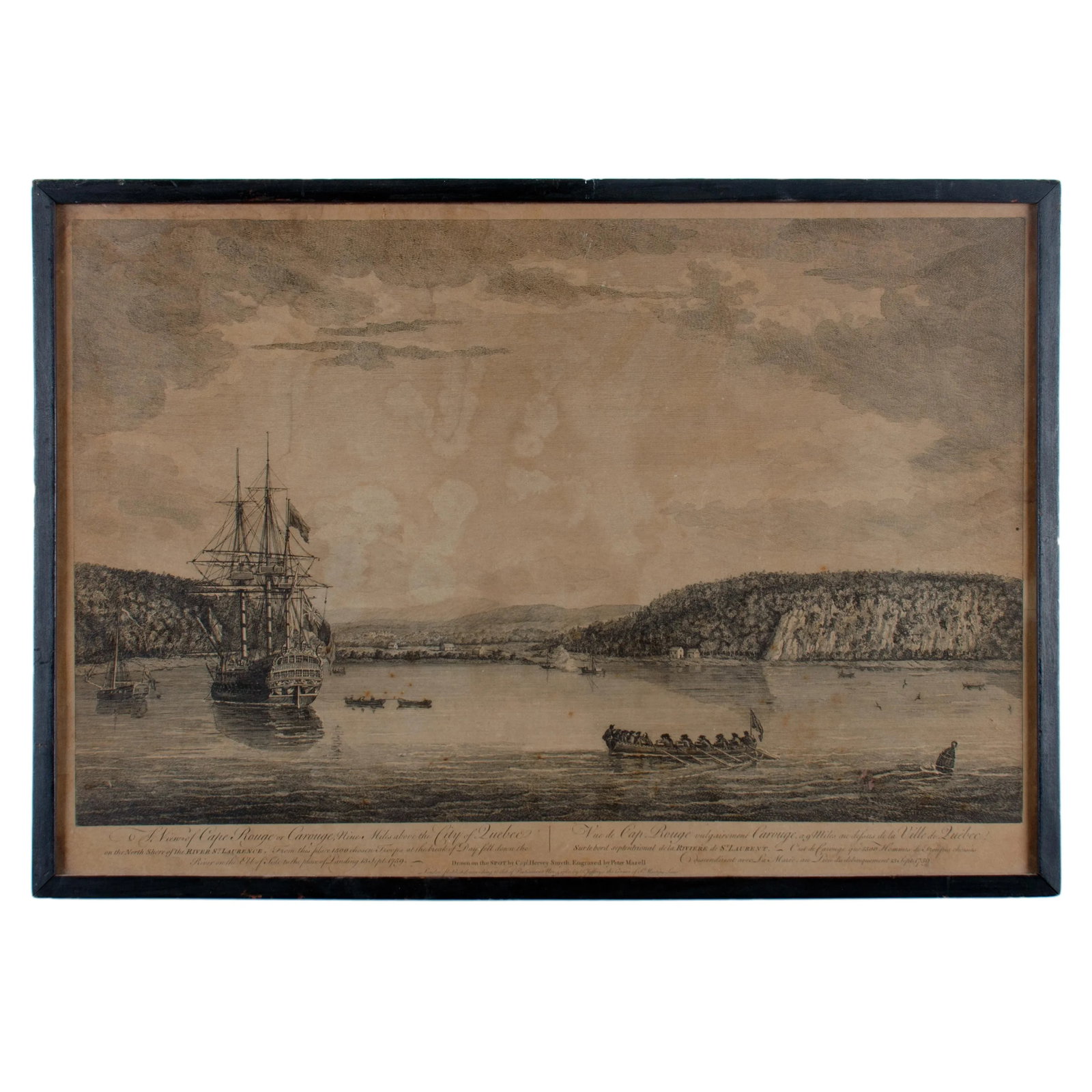 A View of Cape Rouge, Quebec, Canada, Mazell After Capt. Hervey Smyth, C.1760s: A View of Cape Rouge, or Carouge, on the Saint Lawrence River, north of Quebec. Engraving by Peter Mazell after a drawing by Captian Hervey Smyth, published c.1760's, London. The image depicts