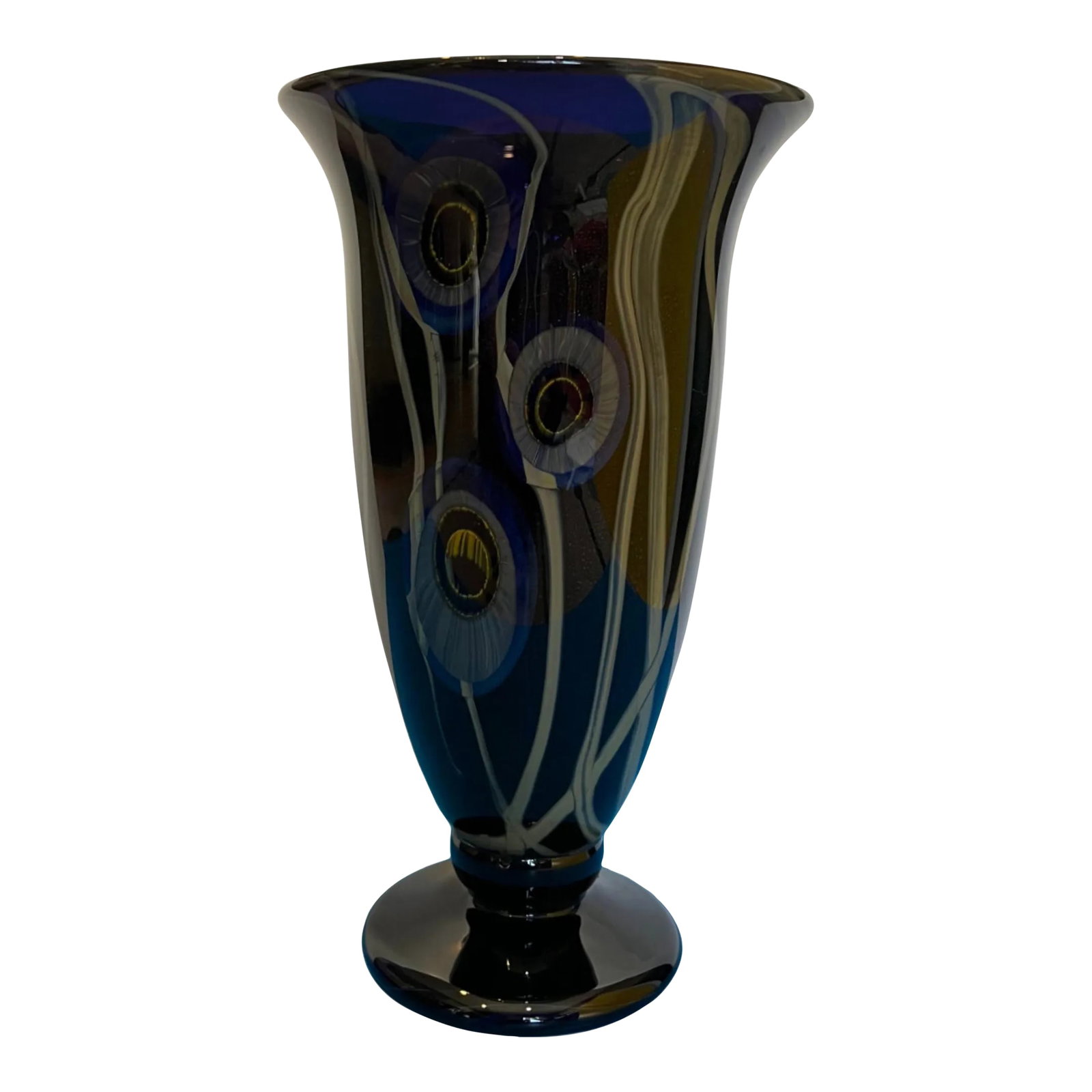 Art Glass Vase Sea Anemone: This striking 12-inch-tall art glass vase is a masterful creation by the renowned glass artist Robert Eickholt, signed and dated 2001. Hand-blown with exceptional craftsmanship, the vase features a