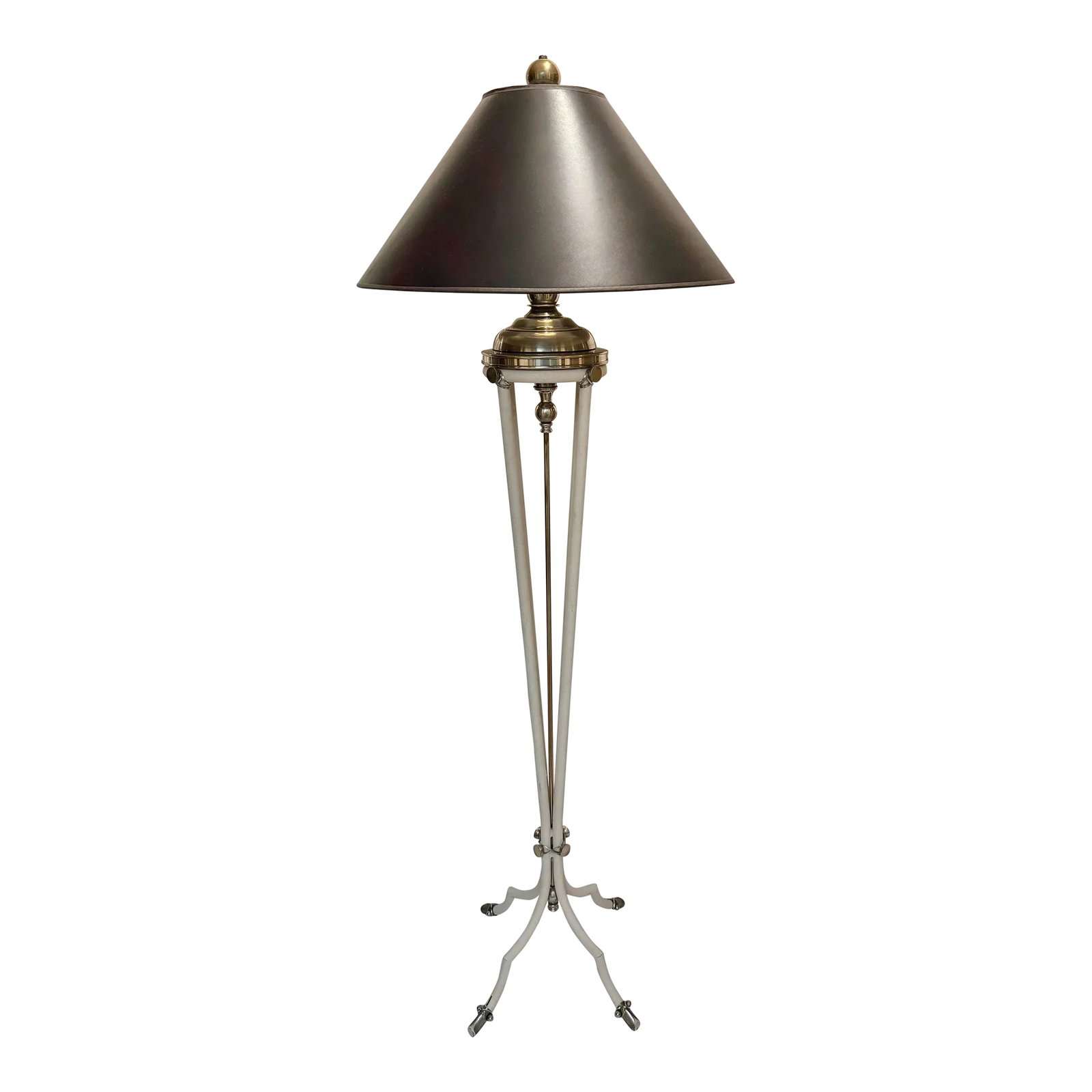 1980s Post-Modern Brass and Metal Floor Lamp With Black Shade by Hart Associates - Art Deco Style: You aren't just looking for a lamp to illuminate a dark corner"”you are looking to introduce architectural high-glamour and dramatic scale to your home. The biggest frustration with standard