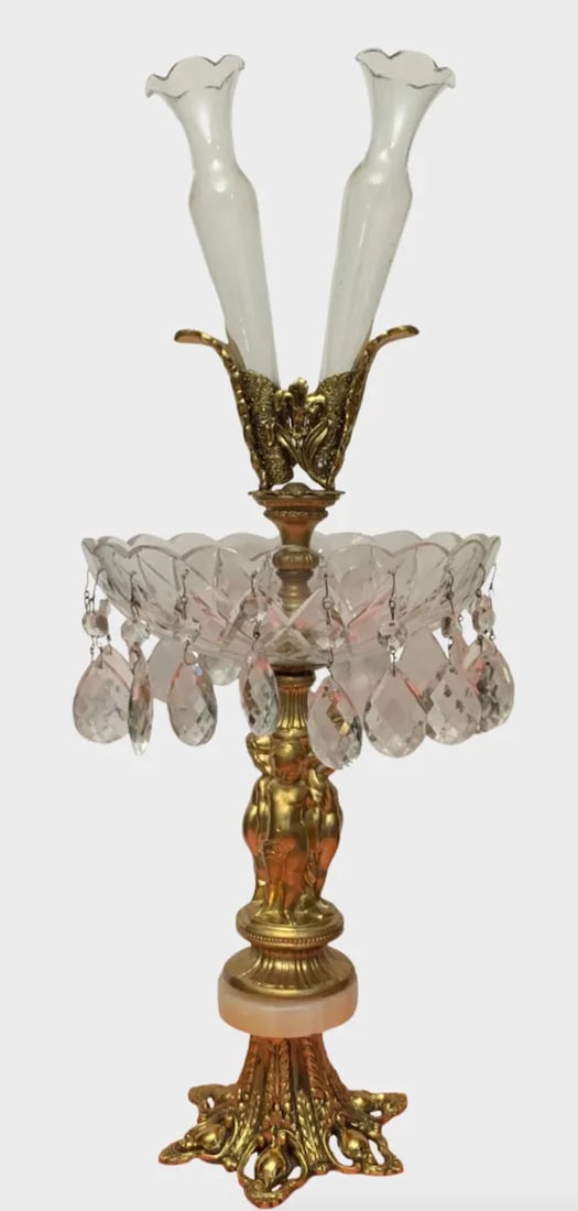 Vintage Filigree Ormolu Crystal Epergne Centerpiece Bowl - 6
