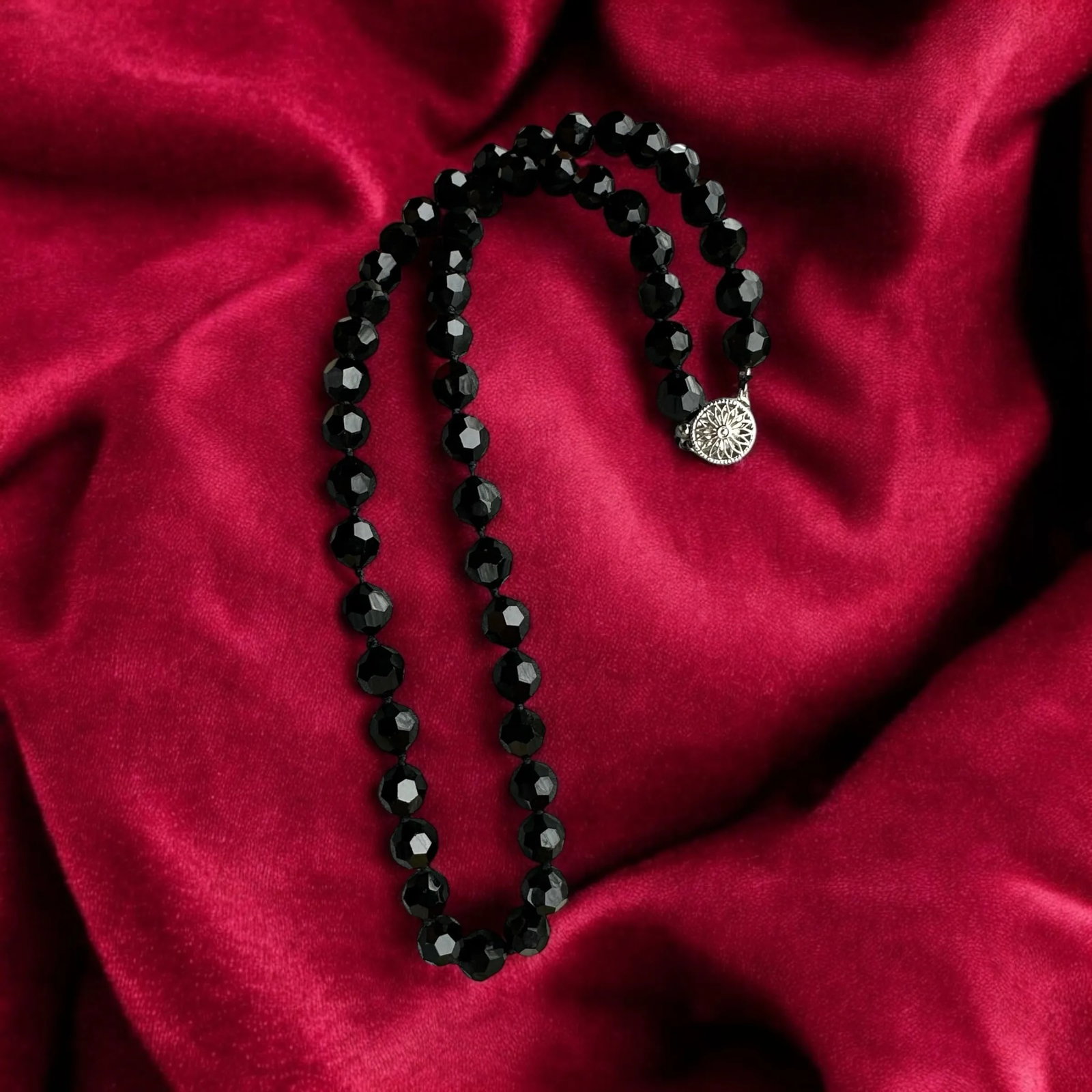 Vintage Black Faceted Glass Beaded Necklace - 5