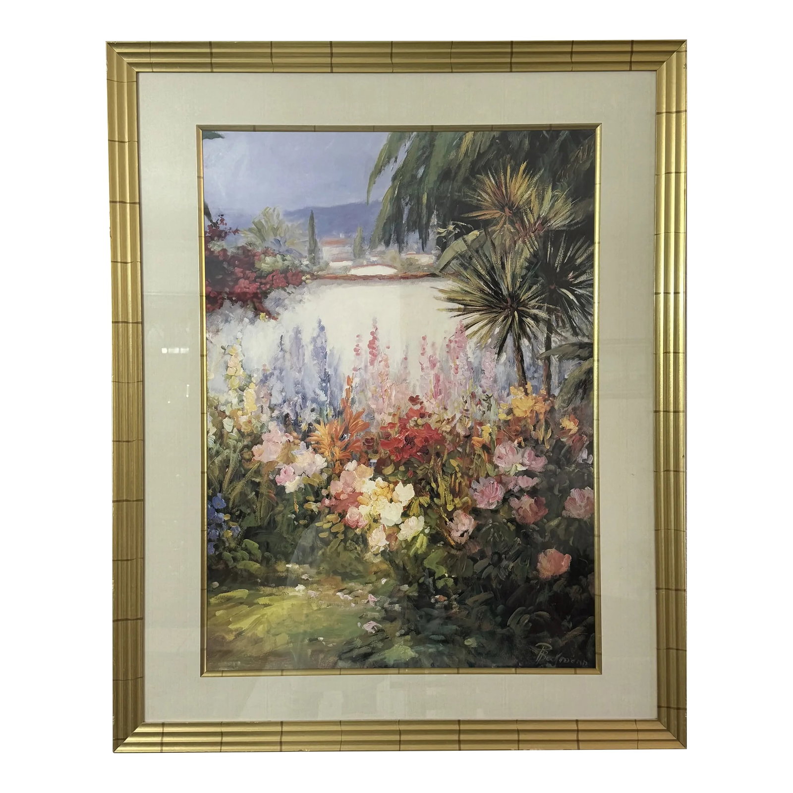 Mission Garden, Signed by Pete Beckmann, Acrylic on Canvas, Framed: Add a touch of artistry and charm to your space with "Mission Garden," an original acrylic painting by renowned artist Pete Beckmann. A vibrant and serene depiction of a mission-style garden,