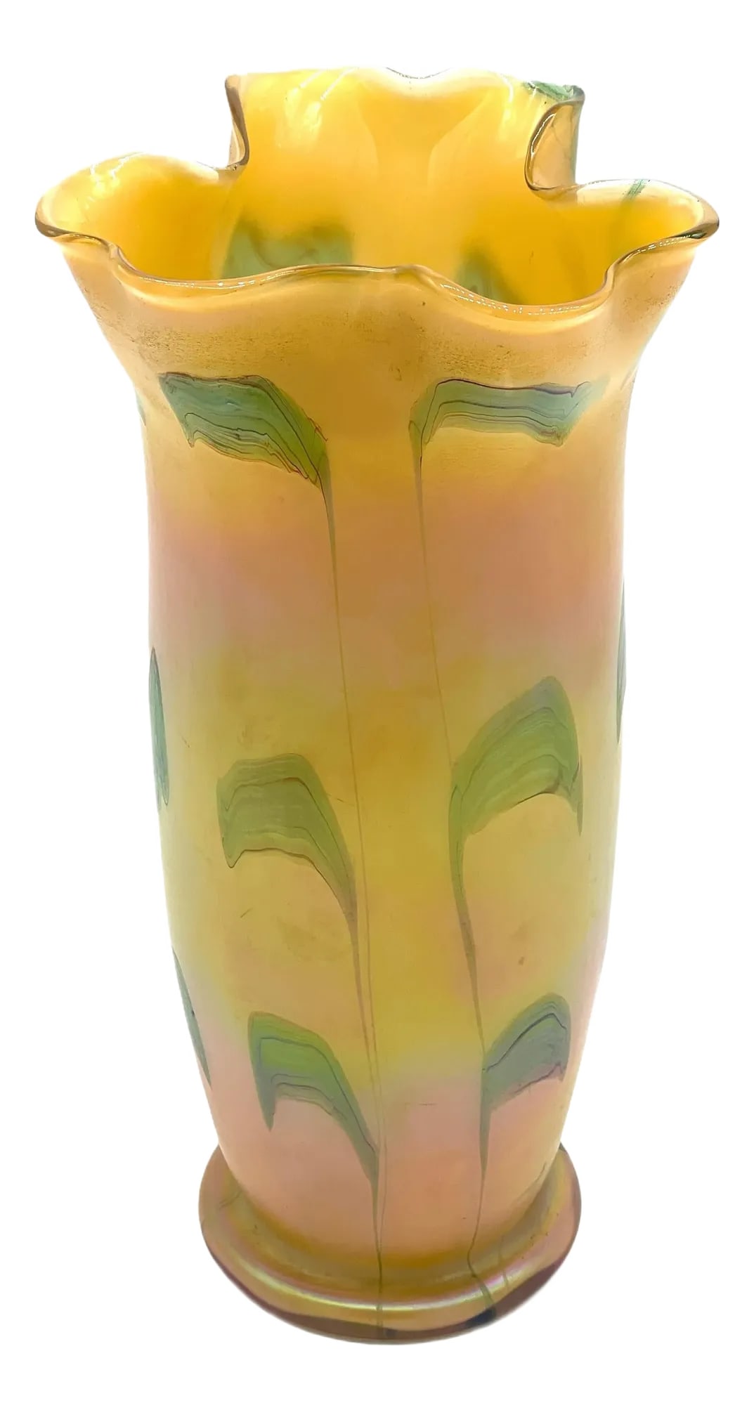Austrian Art Nouveau Loetz Art Glass Vase with Crimped Rim: Austrian Art Nouveau Loetz Art Glass Vase with Crimped Rim Austria, 20th Century An exquisite Austrian Art Nouveau Loetz art glass vase, 20th century is a fine representation of the period's organic