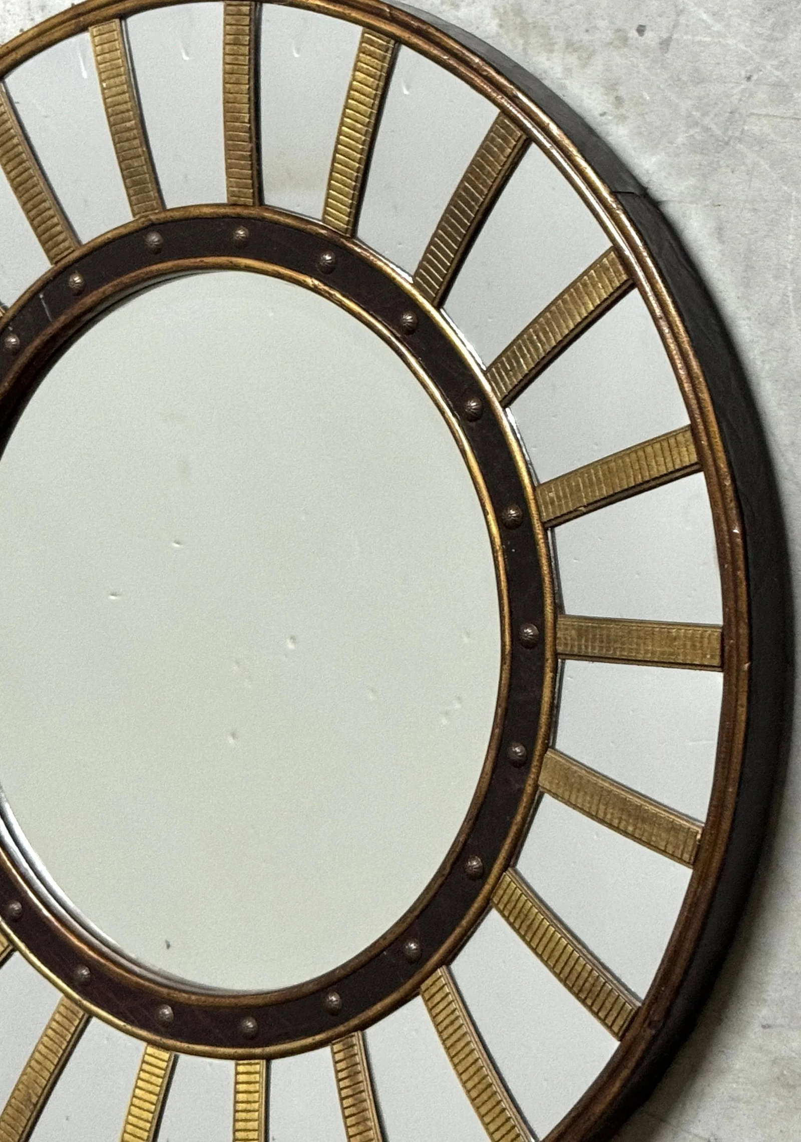 Regency Style Circular Brass & Lacquer Mirror with Convex Surround - 2