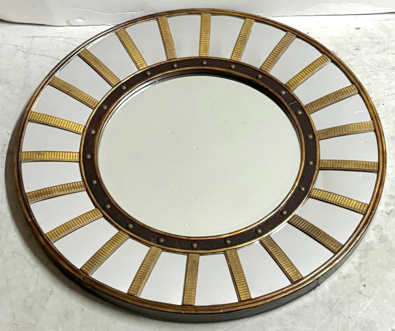 Regency Style Circular Brass & Lacquer Mirror with Convex Surround - 4