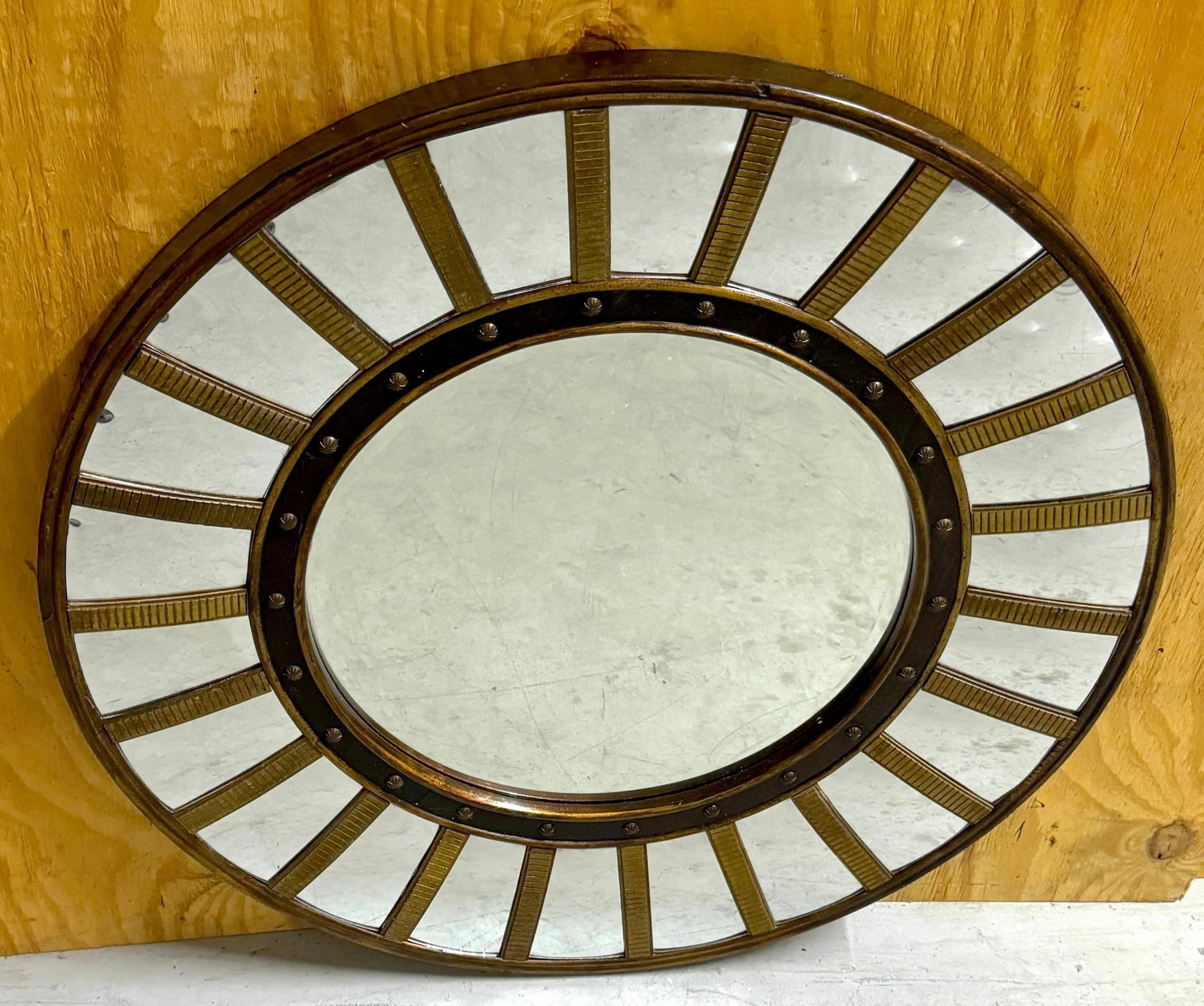 Regency Style Circular Brass & Lacquer Mirror with Convex Surround - 5