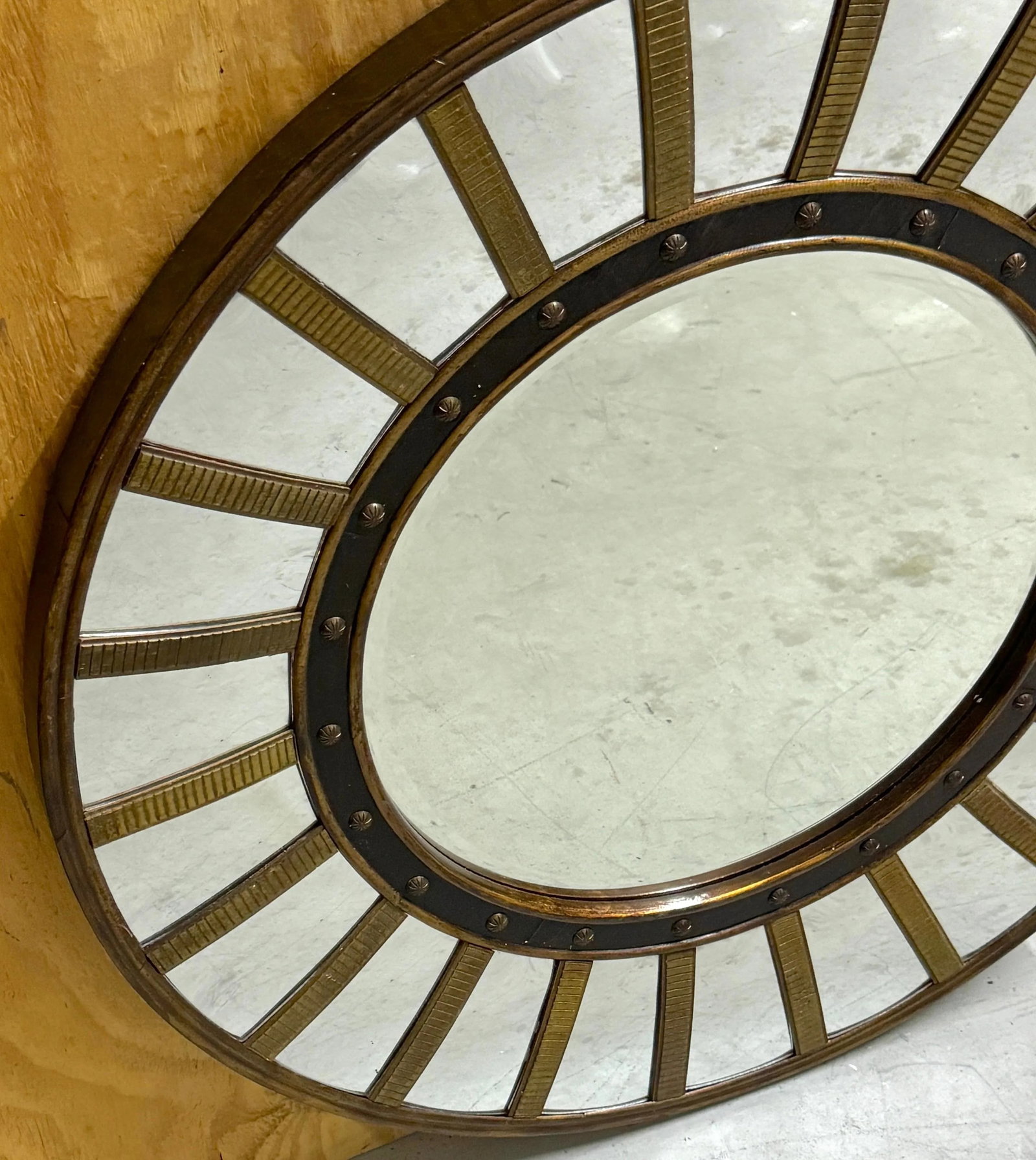 Regency Style Circular Brass & Lacquer Mirror with Convex Surround - 6
