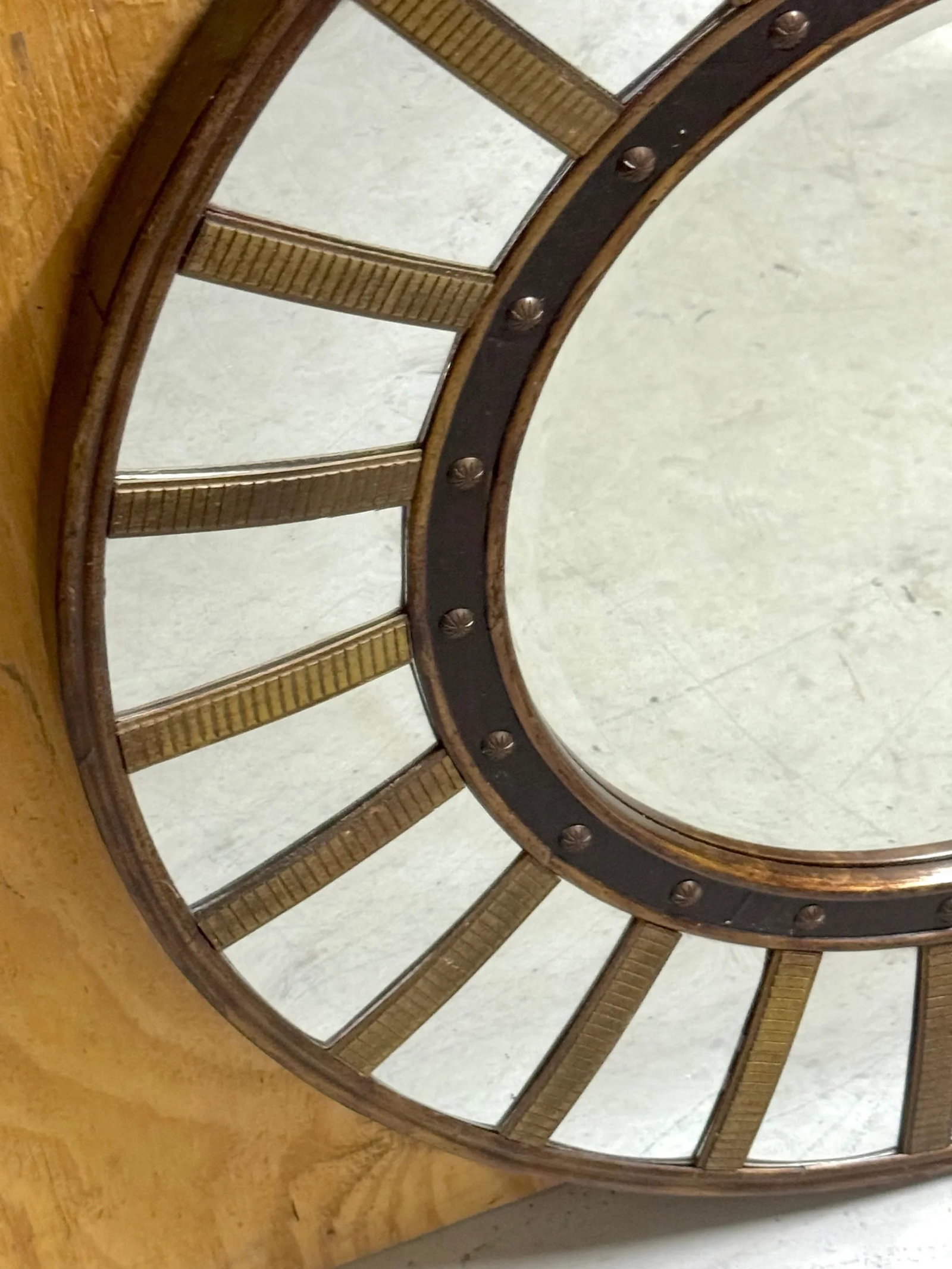 Regency Style Circular Brass & Lacquer Mirror with Convex Surround - 7