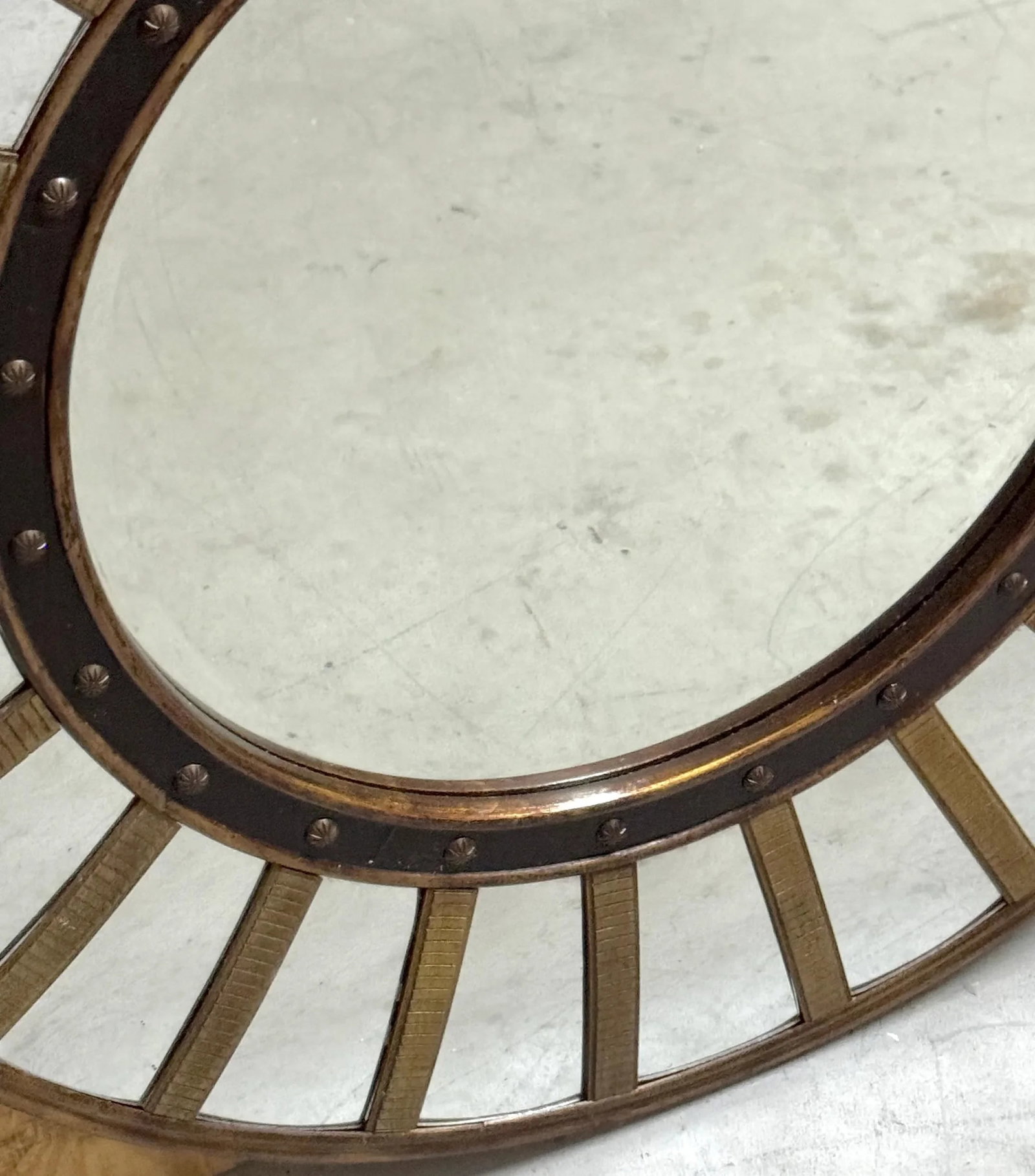 Regency Style Circular Brass & Lacquer Mirror with Convex Surround - 8