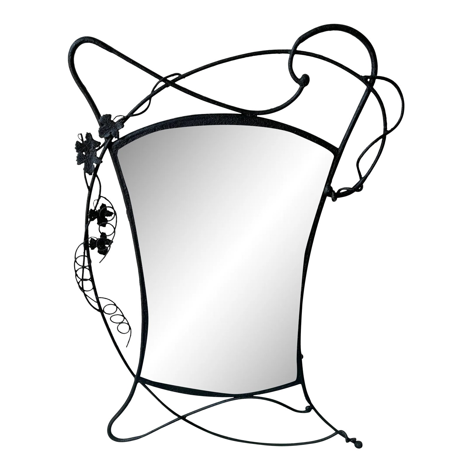 Post Modern Forged Iron Mirror, Style of Albert Paley: Postmodern Forged Iron Mirror, Style of Albert Paley, American, Born 1944 USA, circa 1980s This striking postmodern forged iron mirror, crafted in the USA circa 1980s, showcases the design influences