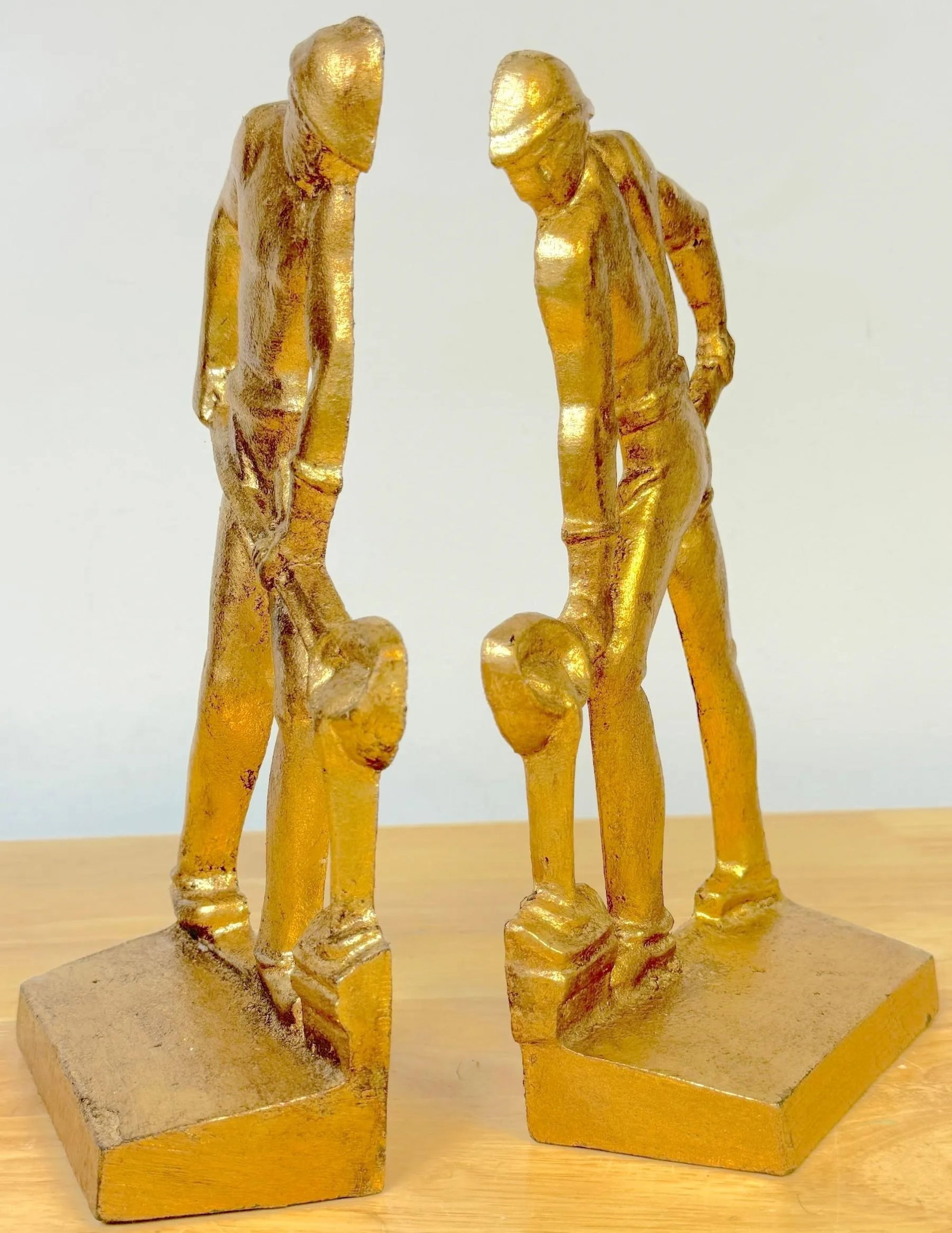 Art Deco Gilt Iron WPA Style Foundry Men Bookends Signed NMF 1936 - a Pair - 10