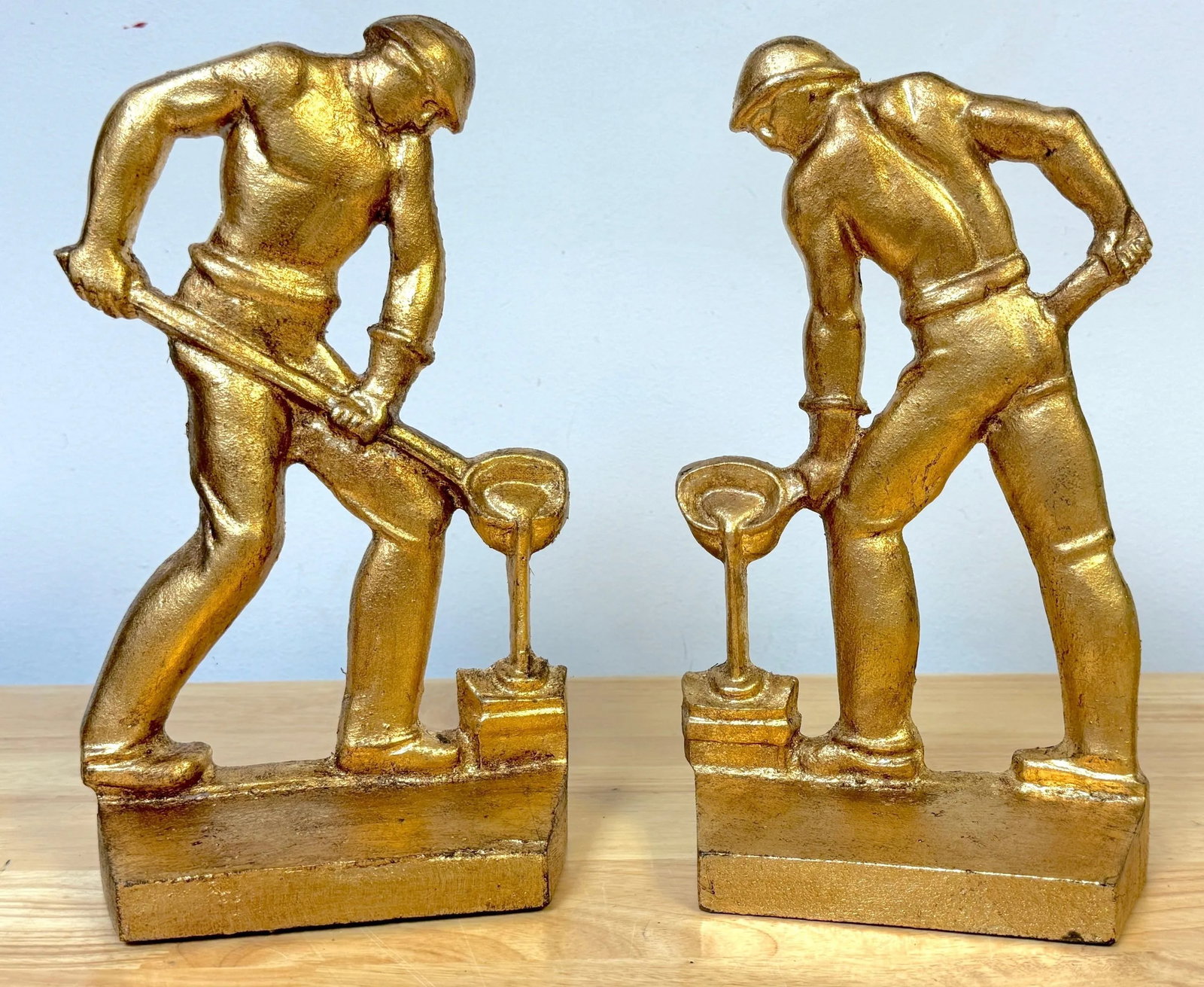 Art Deco Gilt Iron WPA Style Foundry Men Bookends Signed NMF 1936 - a Pair - 5