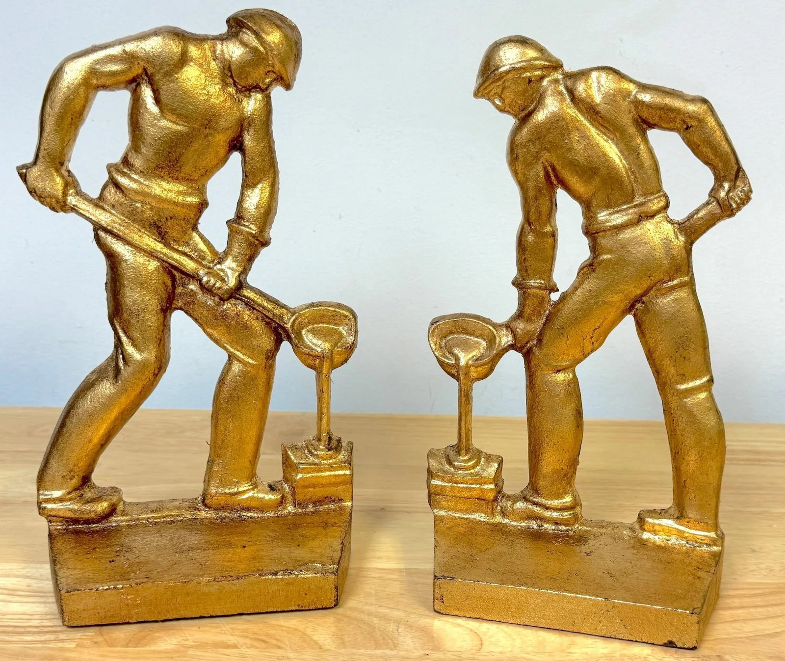 Art Deco Gilt Iron WPA Style Foundry Men Bookends Signed NMF 1936 - a Pair - 6