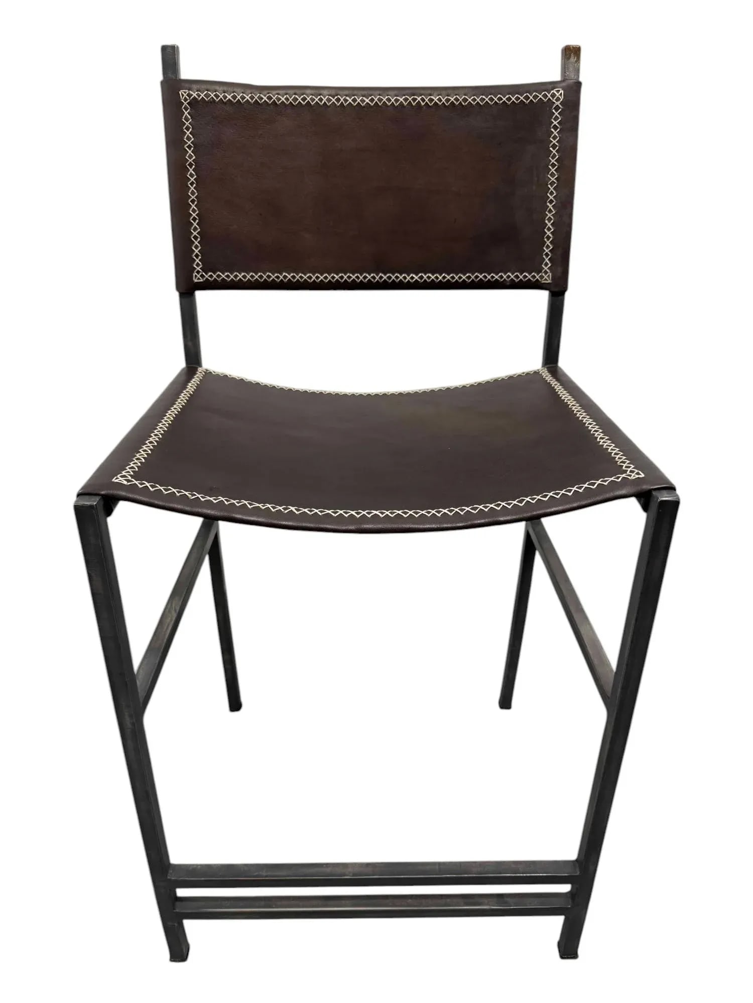 Sol & Luna Brown Leather and Iron Counter Stool - 2
