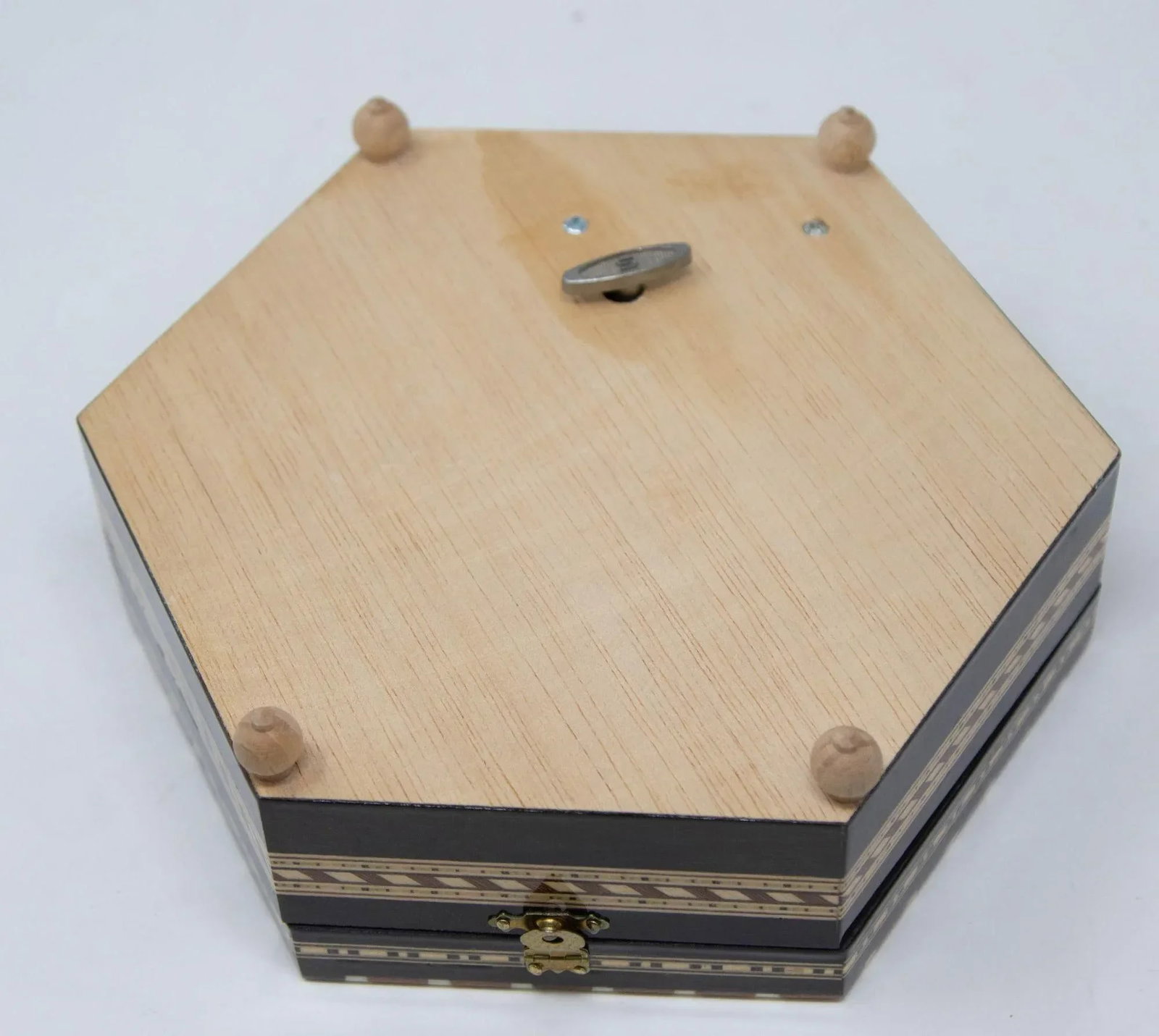 Mosaic Marquetry Moorish Octagonal Footed Music Box Granada Spain 1950 - 10