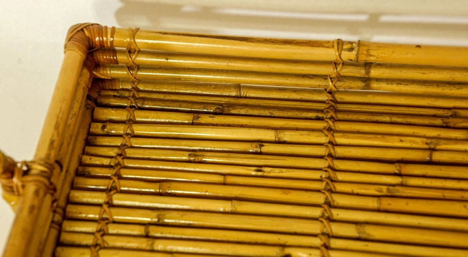 Vintage Large Pencil Rattan Bamboo Serving Tray With Handles - 10