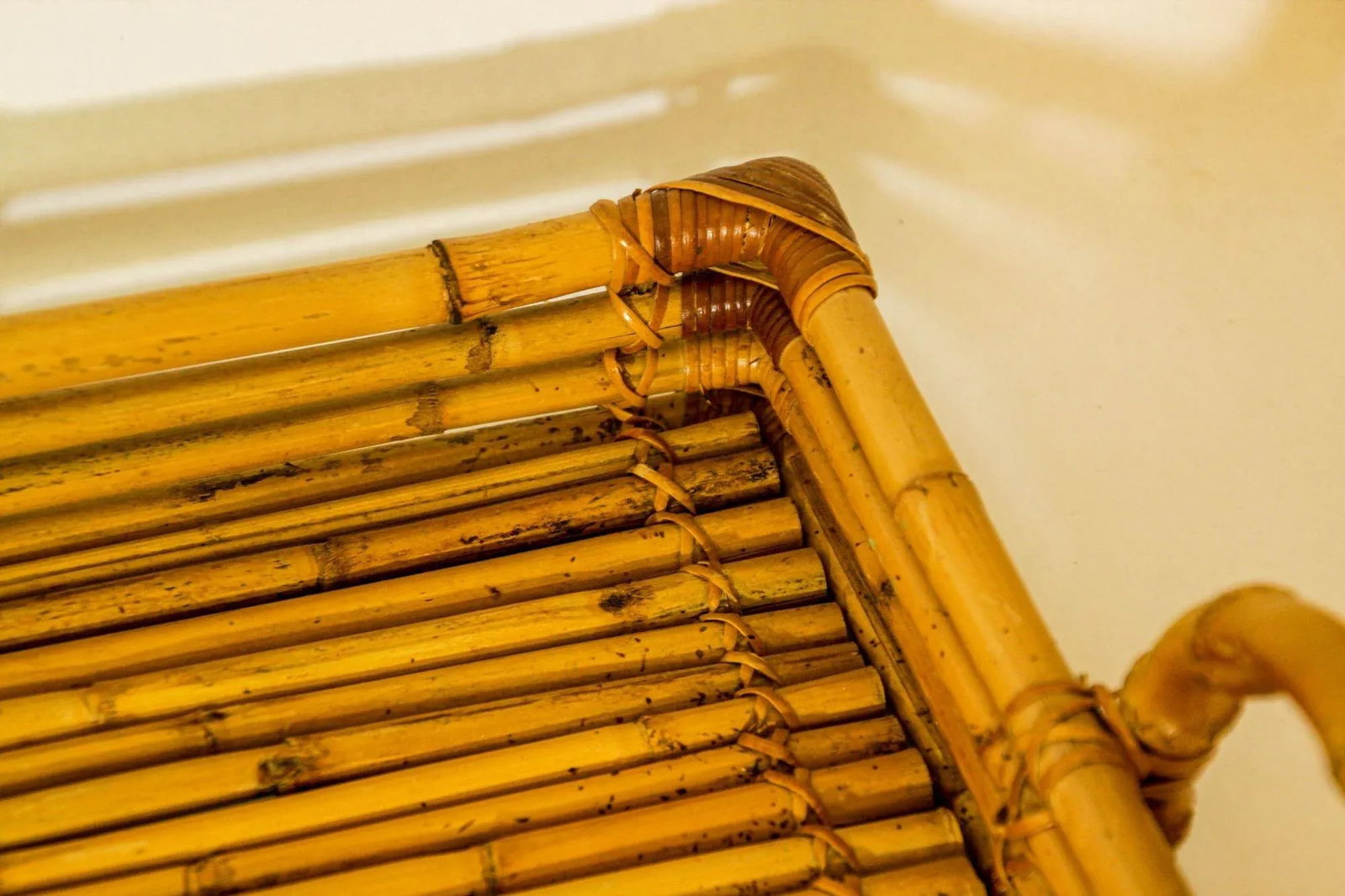 Vintage Large Pencil Rattan Bamboo Serving Tray With Handles - 11