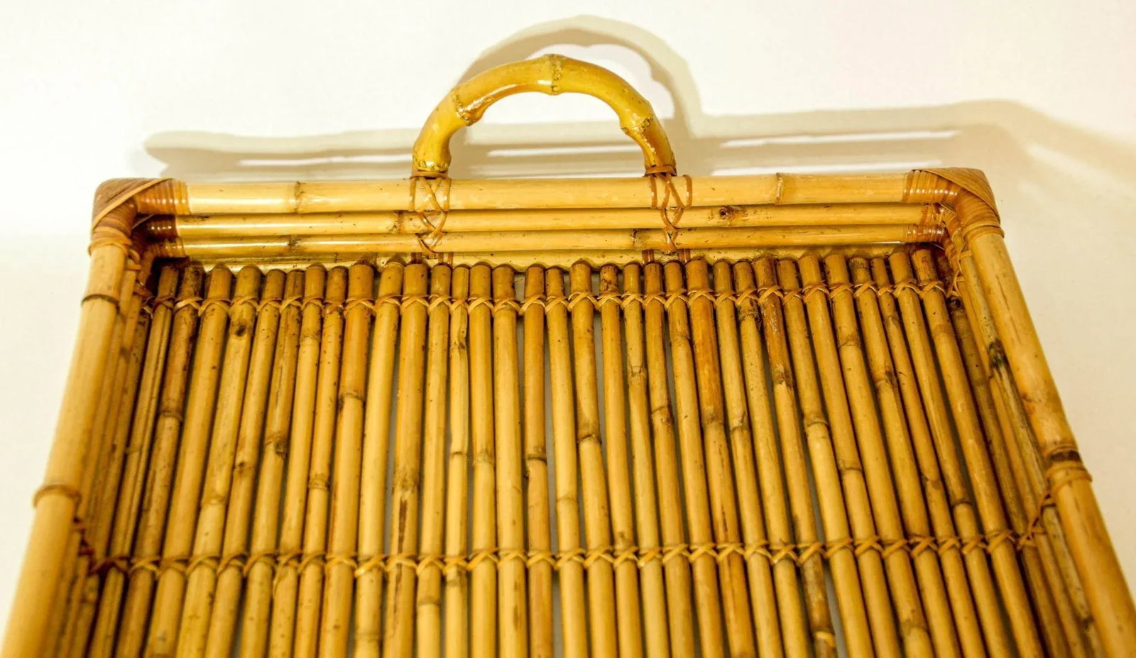 Vintage Large Pencil Rattan Bamboo Serving Tray With Handles - 12