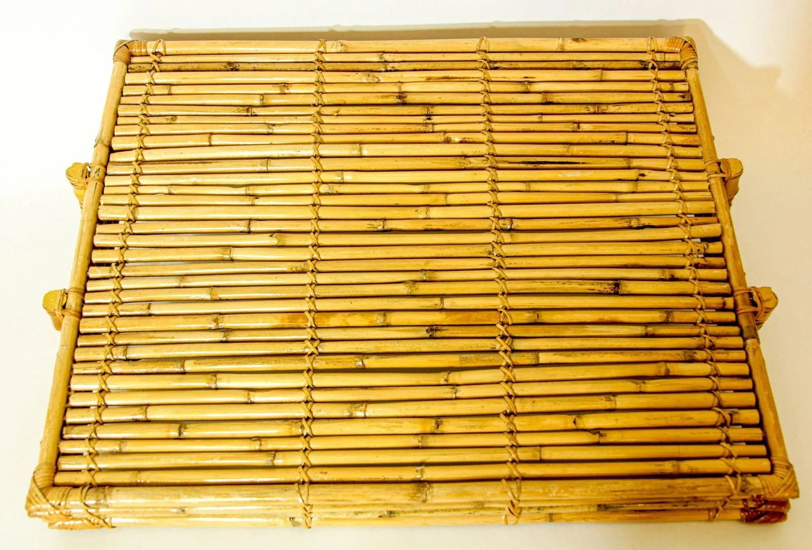 Vintage Large Pencil Rattan Bamboo Serving Tray With Handles - 5