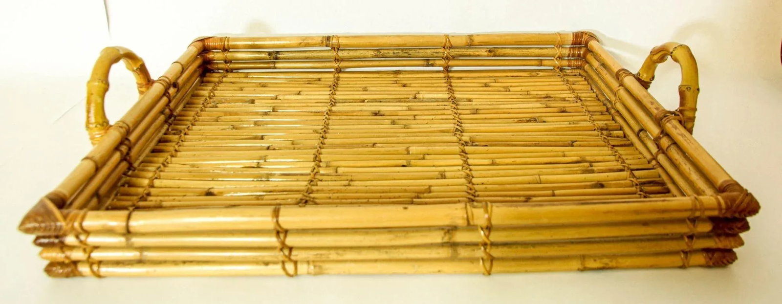 Vintage Large Pencil Rattan Bamboo Serving Tray With Handles - 6