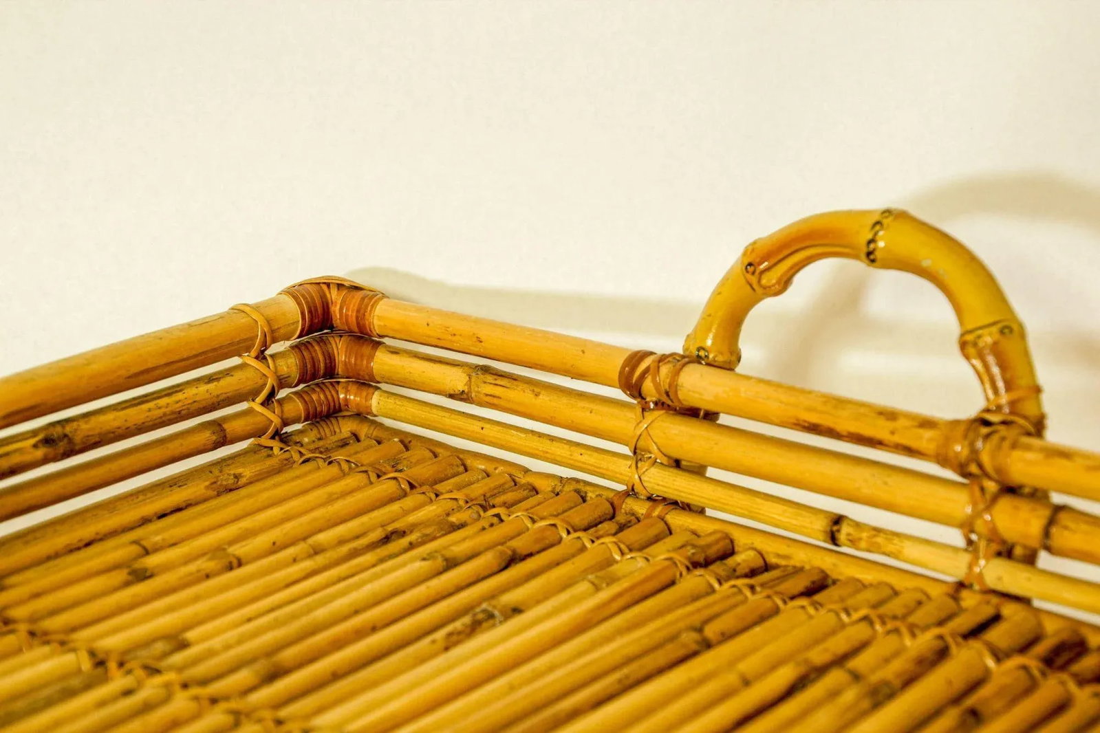 Vintage Large Pencil Rattan Bamboo Serving Tray With Handles - 7