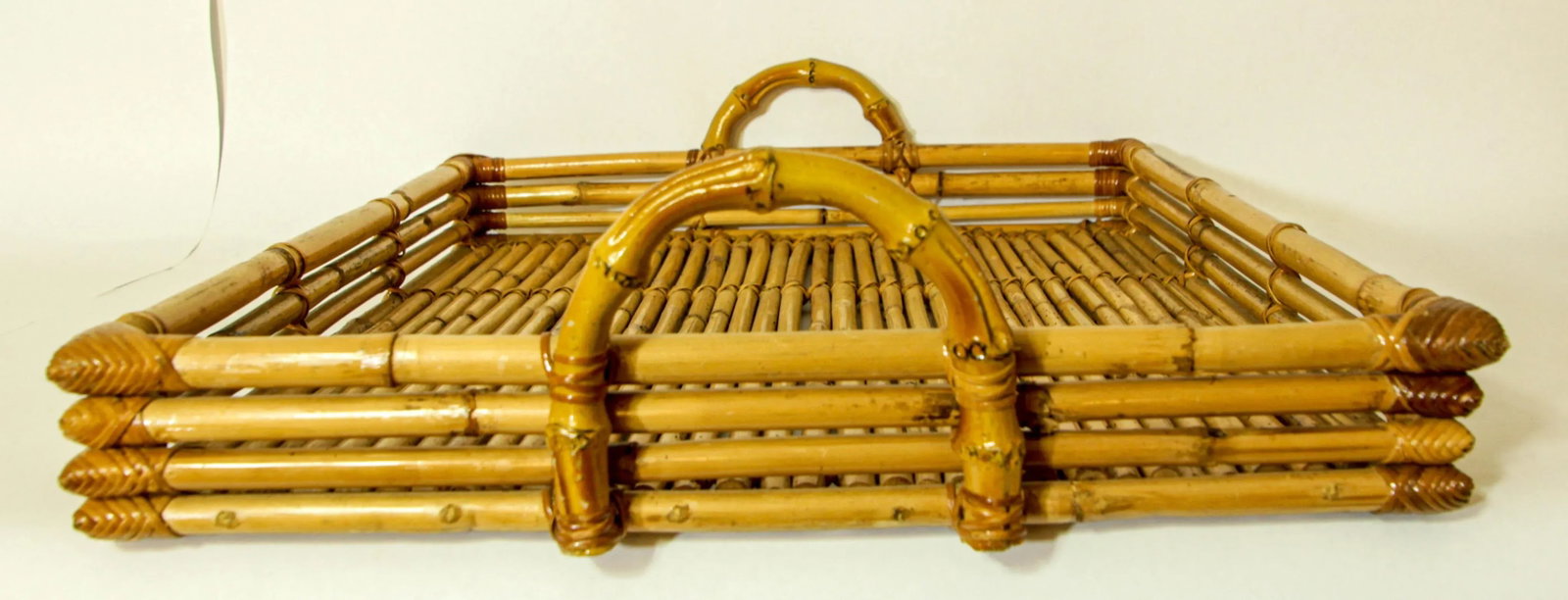 Vintage Large Pencil Rattan Bamboo Serving Tray With Handles - 8