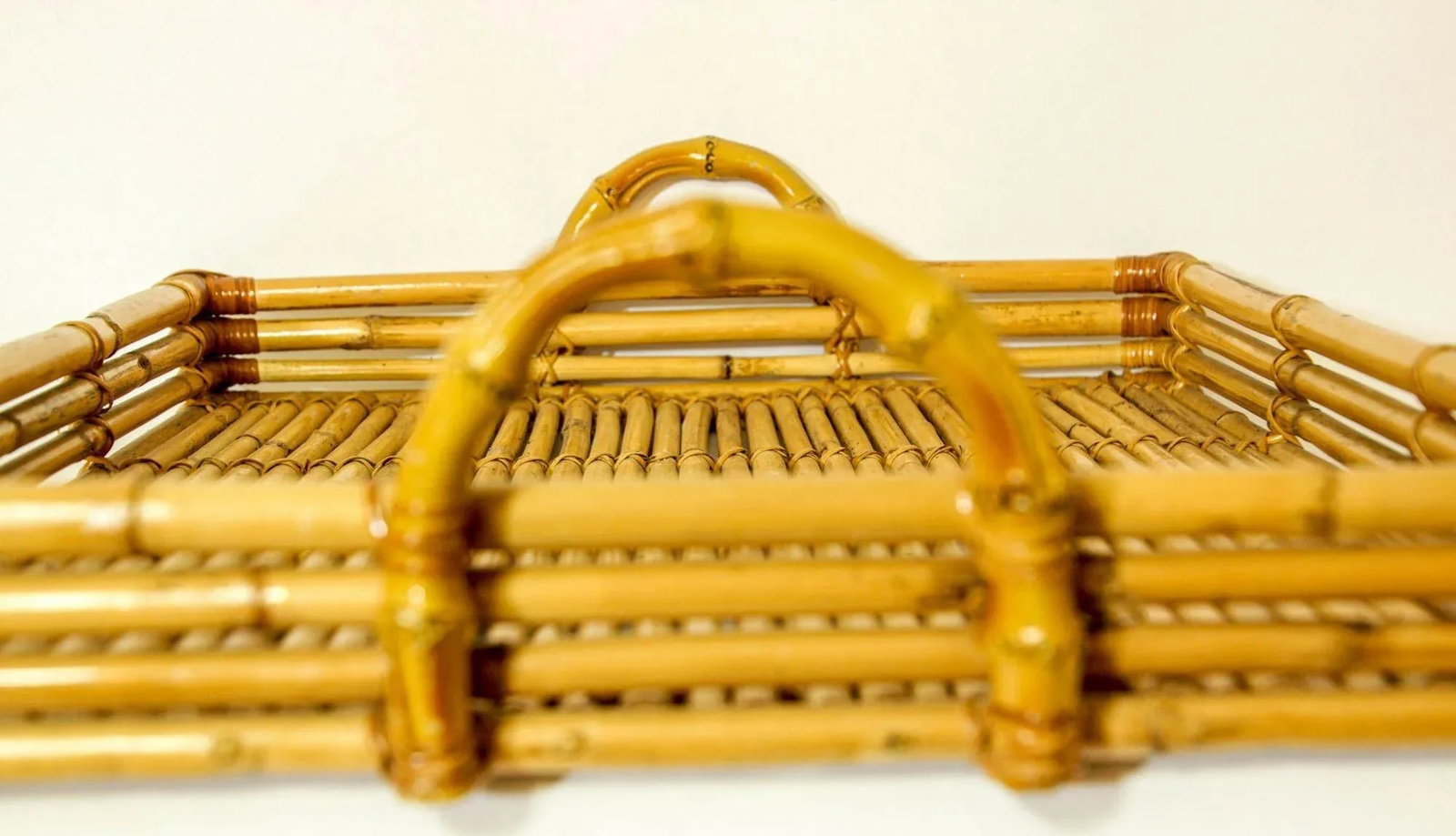 Vintage Large Pencil Rattan Bamboo Serving Tray With Handles - 9