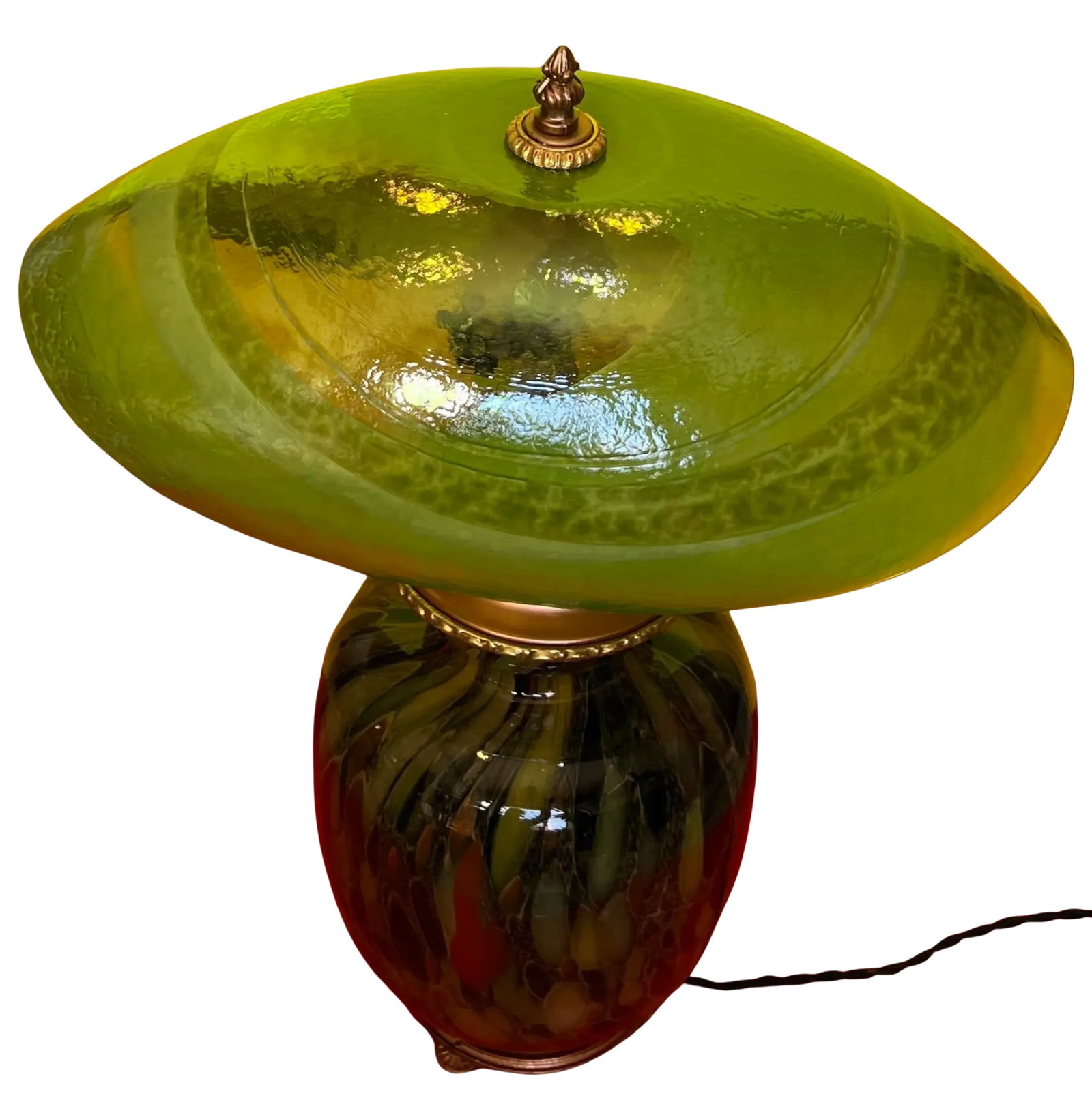 Murano Art Glass Abstract Green Mushroom Bronze Table Lamp - 2