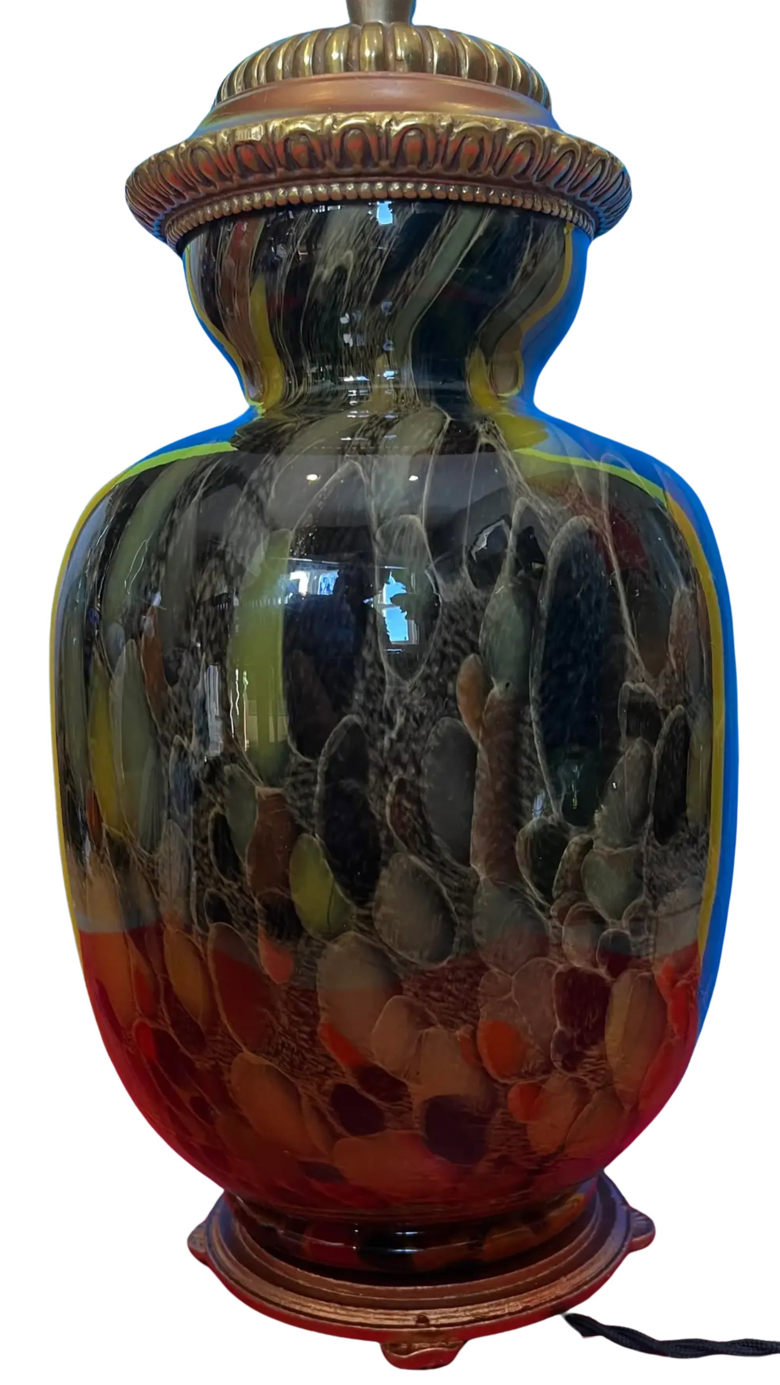 Murano Art Glass Abstract Green Mushroom Bronze Table Lamp - 3