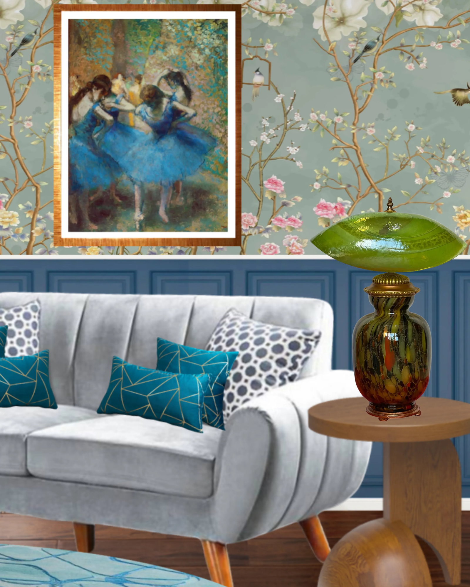Murano Art Glass Abstract Green Mushroom Bronze Table Lamp - 9