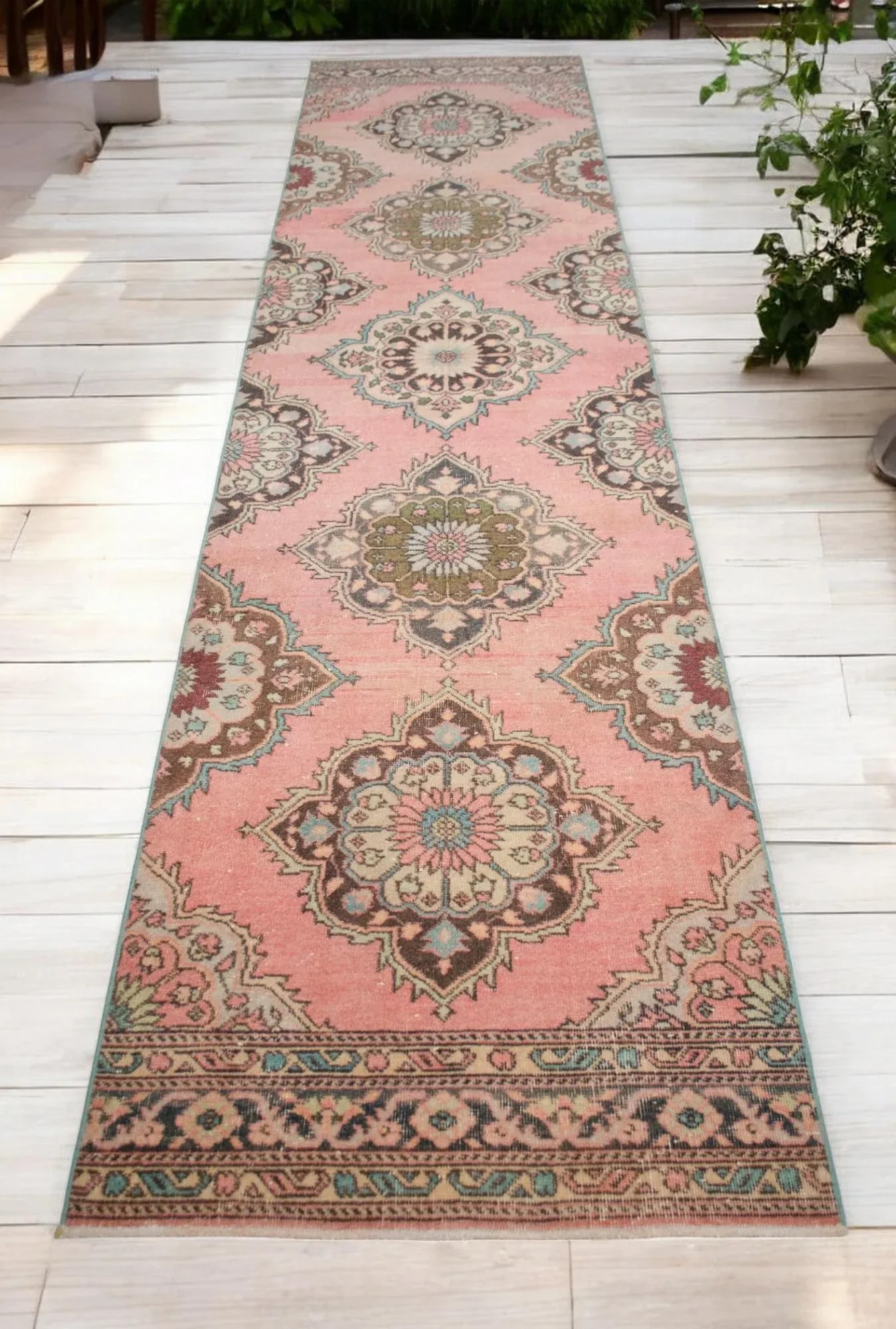 Distressed Oushak Runner Rug Faded Colors Low Pile Hallway Decor - 3'2"³x 12'4"³ - 2