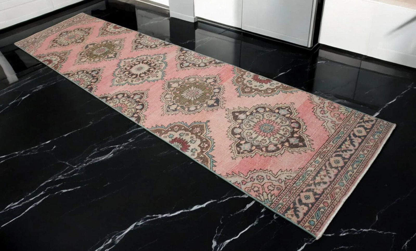 Distressed Oushak Runner Rug Faded Colors Low Pile Hallway Decor - 3'2"³x 12'4"³ - 3
