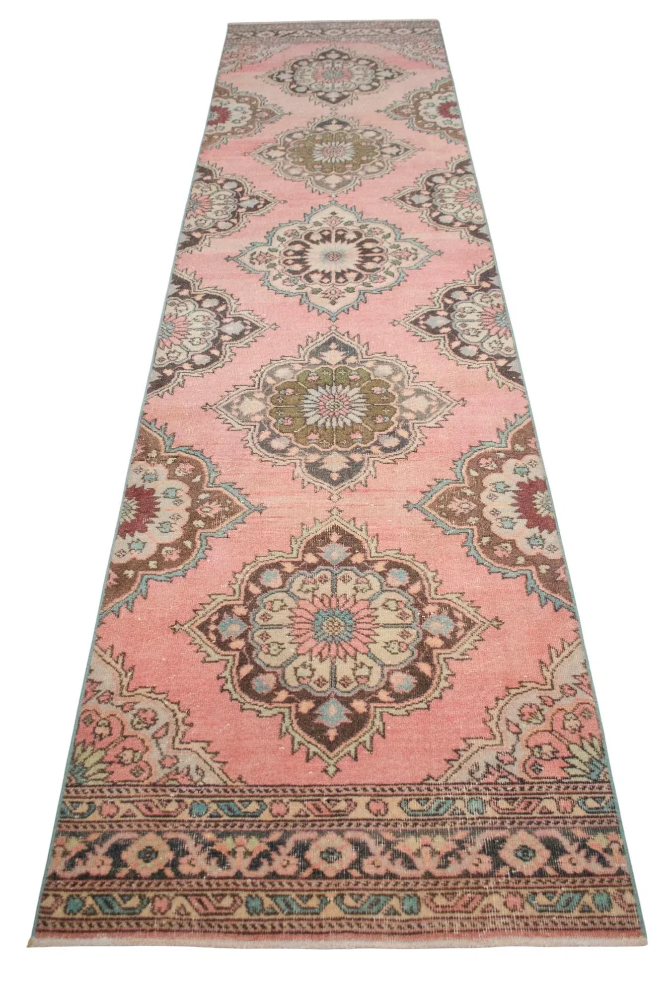 Distressed Oushak Runner Rug Faded Colors Low Pile Hallway Decor - 3'2"³x 12'4"³ - 4