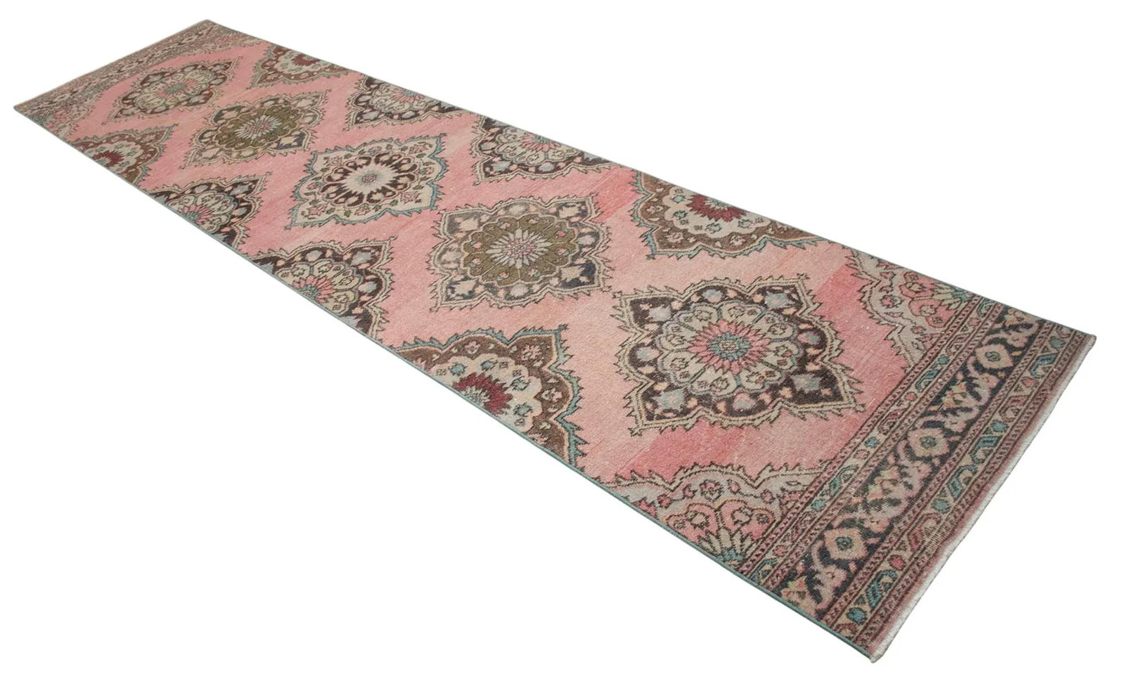 Distressed Oushak Runner Rug Faded Colors Low Pile Hallway Decor - 3'2"³x 12'4"³ - 5