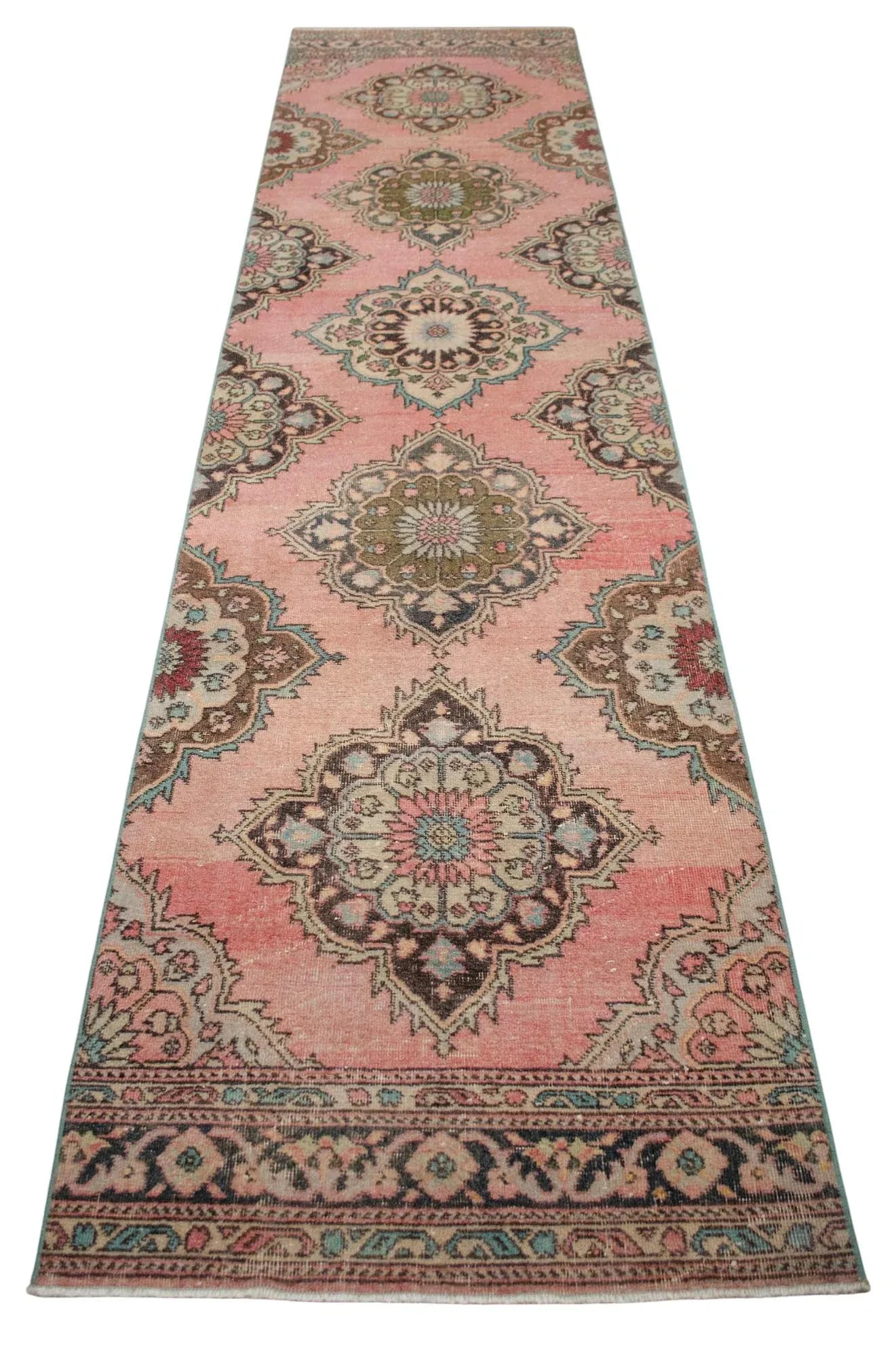 Distressed Oushak Runner Rug Faded Colors Low Pile Hallway Decor - 3'2"³x 12'4"³ - 6