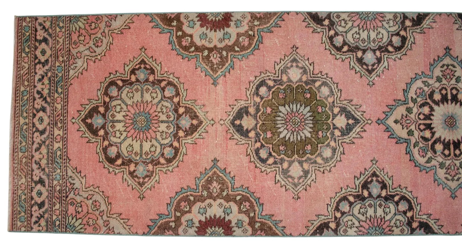Distressed Oushak Runner Rug Faded Colors Low Pile Hallway Decor - 3'2"³x 12'4"³ - 7