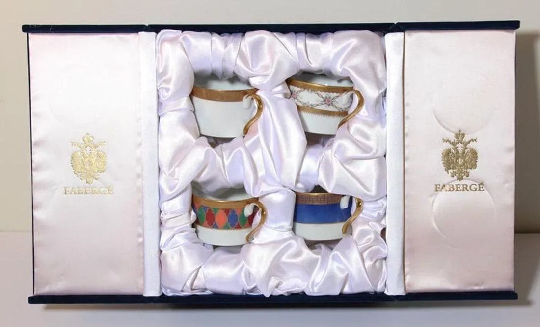 FabergeÃƒÃ… Porcelain Tea, Coffee Cups Set of Four in a Velvet Case - 3
