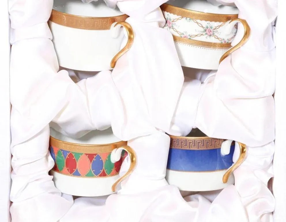 FabergeÃƒÃ… Porcelain Tea, Coffee Cups Set of Four in a Velvet Case - 5