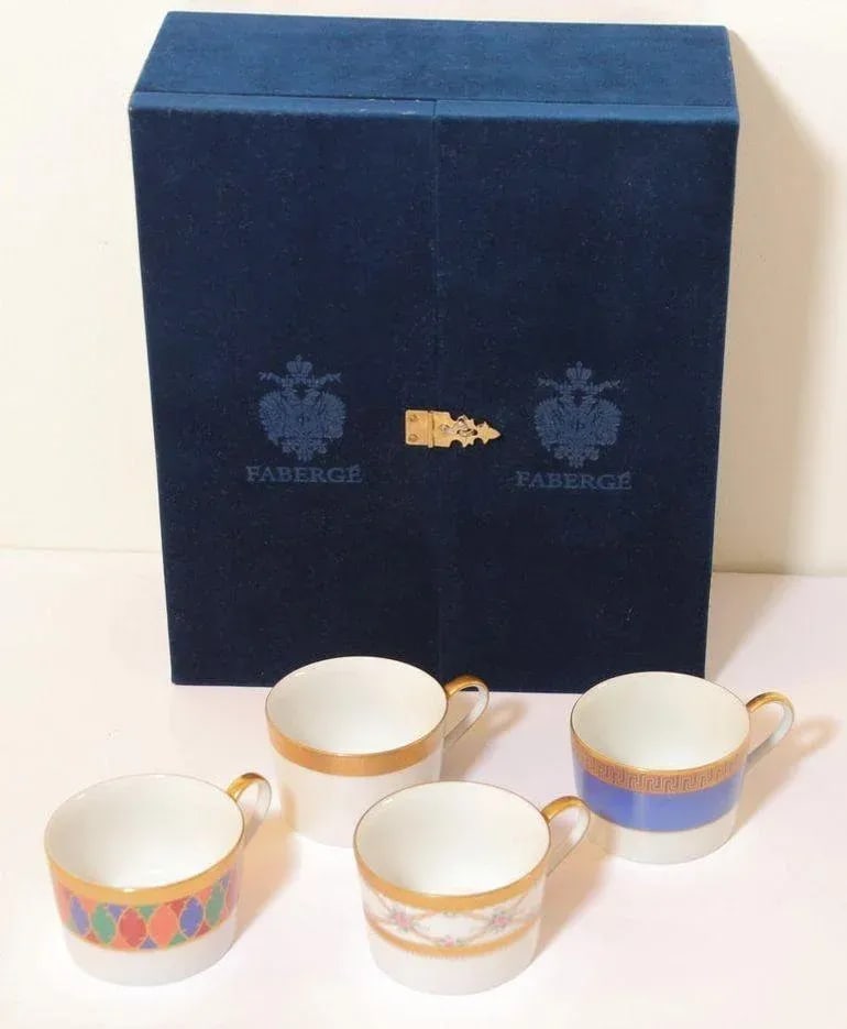 FabergeÃƒÃ… Porcelain Tea, Coffee Cups Set of Four in a Velvet Case - 7